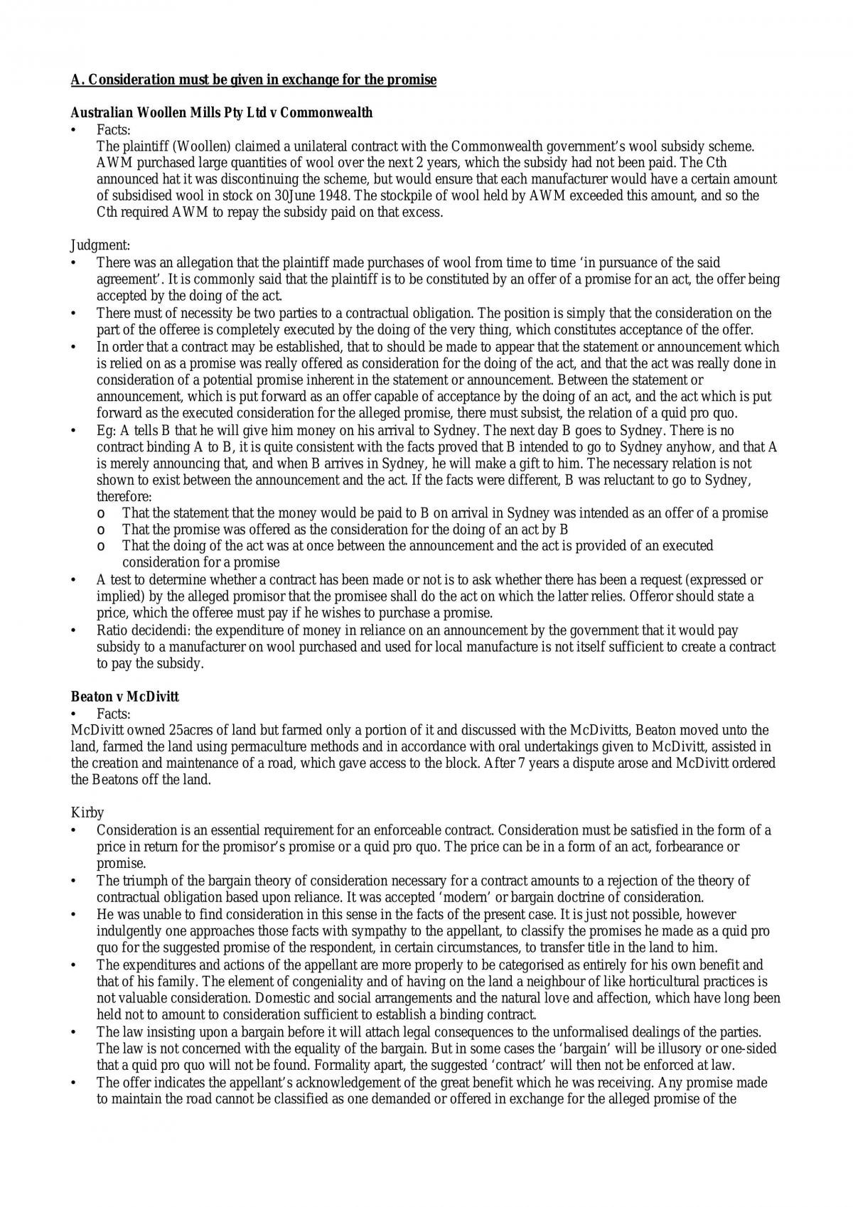 Exam Notes On Consideration - Page 1