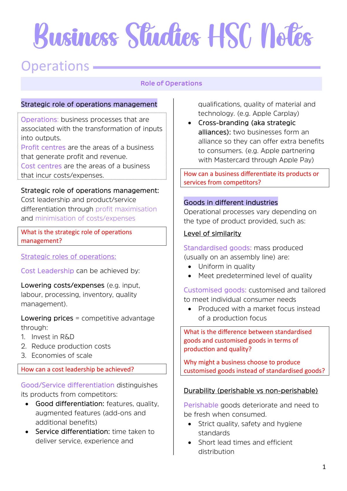 Business Studies HSC Notes - Page 1