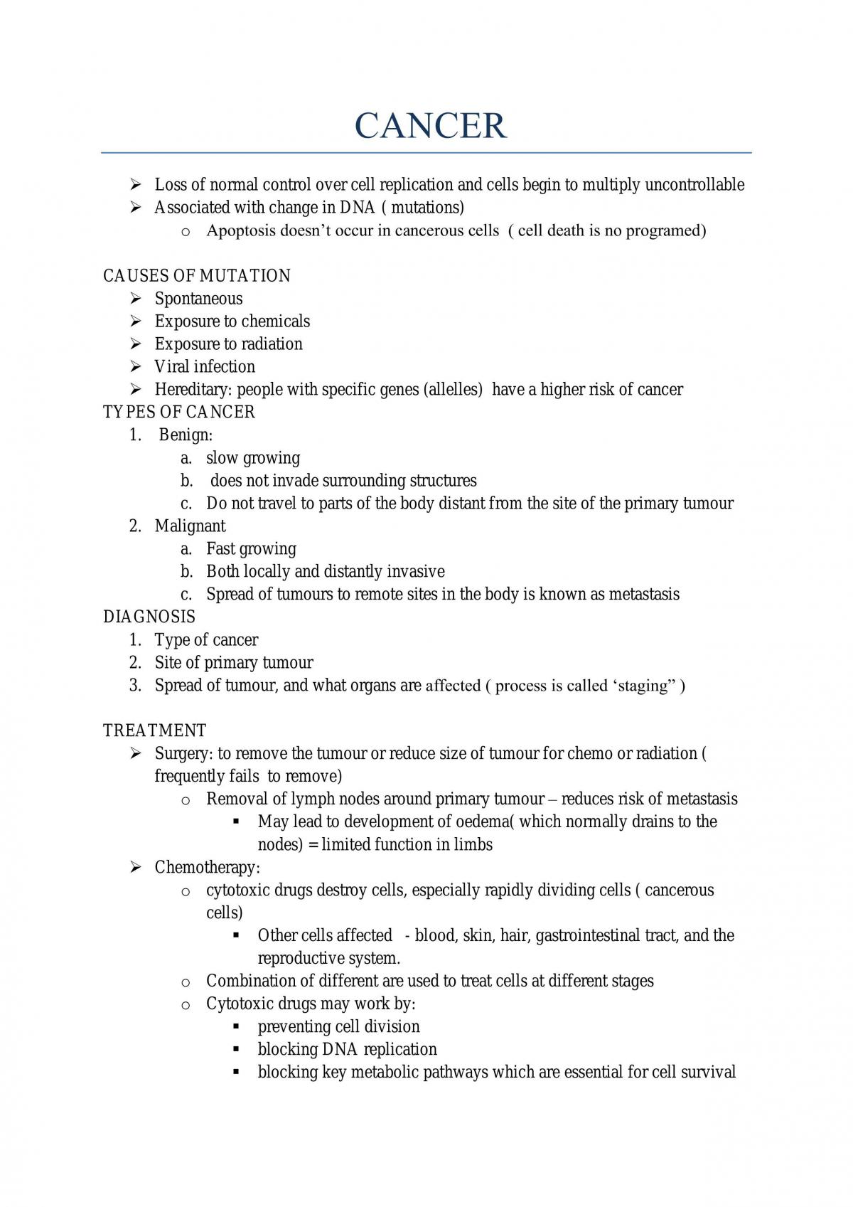 Full Note Summary of Cancer - Page 1