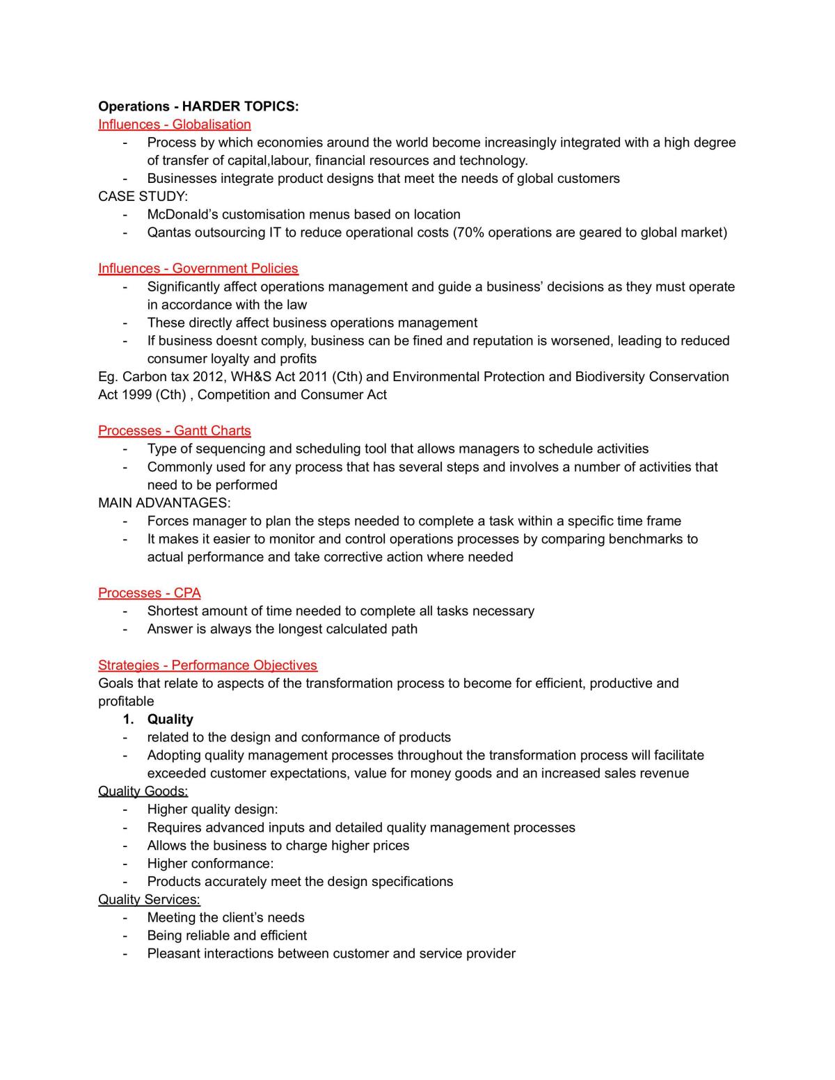 Business Studies HSC - Operations Full Course Notes - Page 1