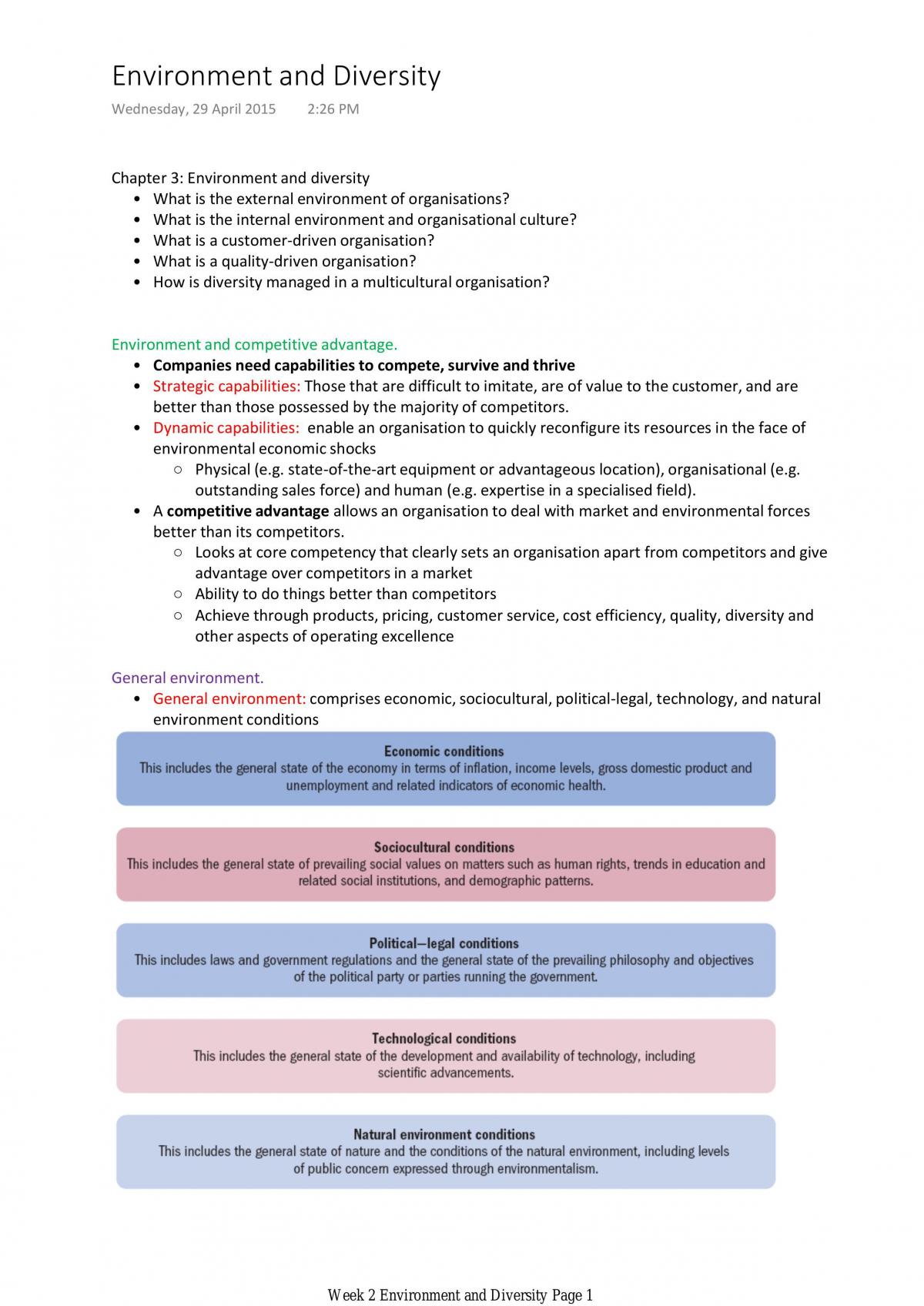 MGC1010 Notes Week 2 Environment and Diversity - Page 1