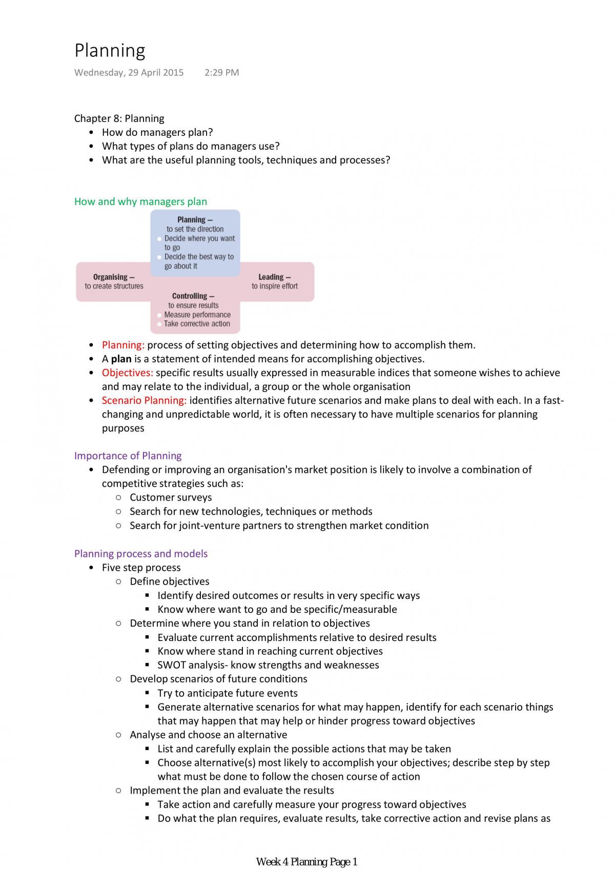 Notes Week 4 Planning - Page 1