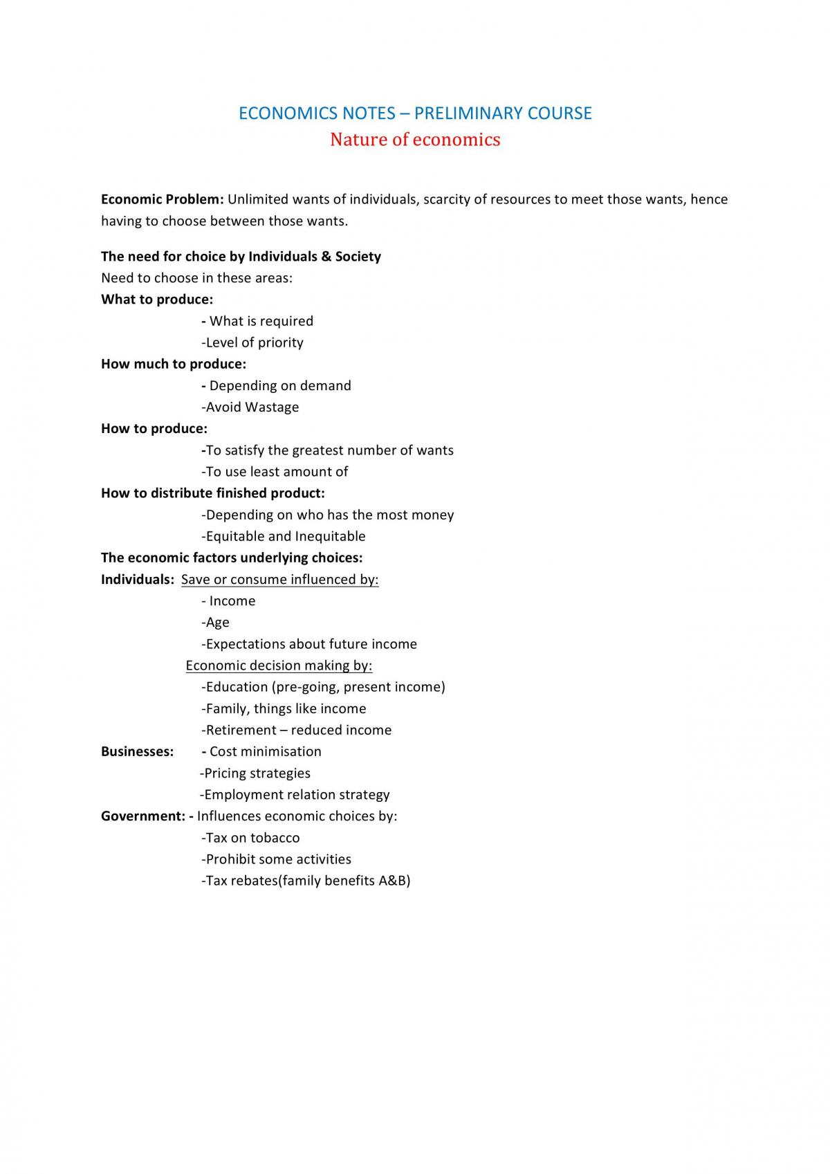 Comprehensive Preliminary Economics Course Notes - Page 1