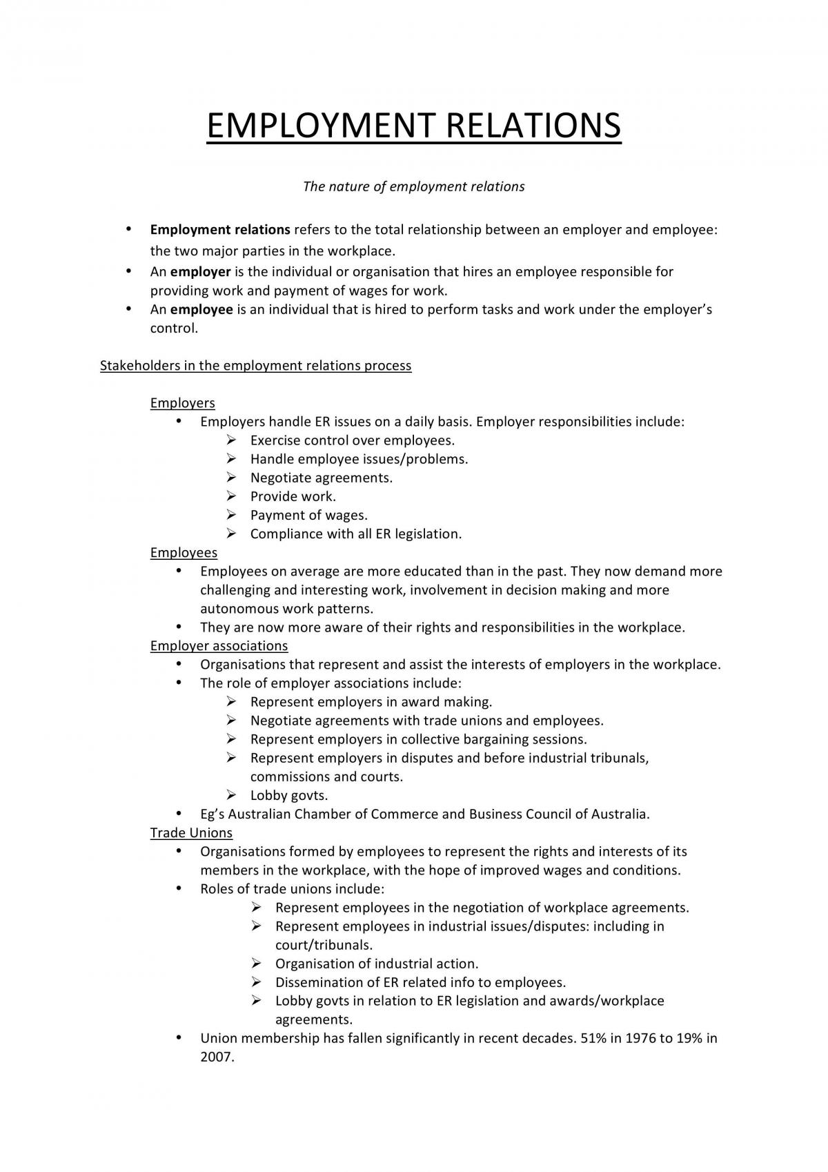Employment Relations Notes - Page 1