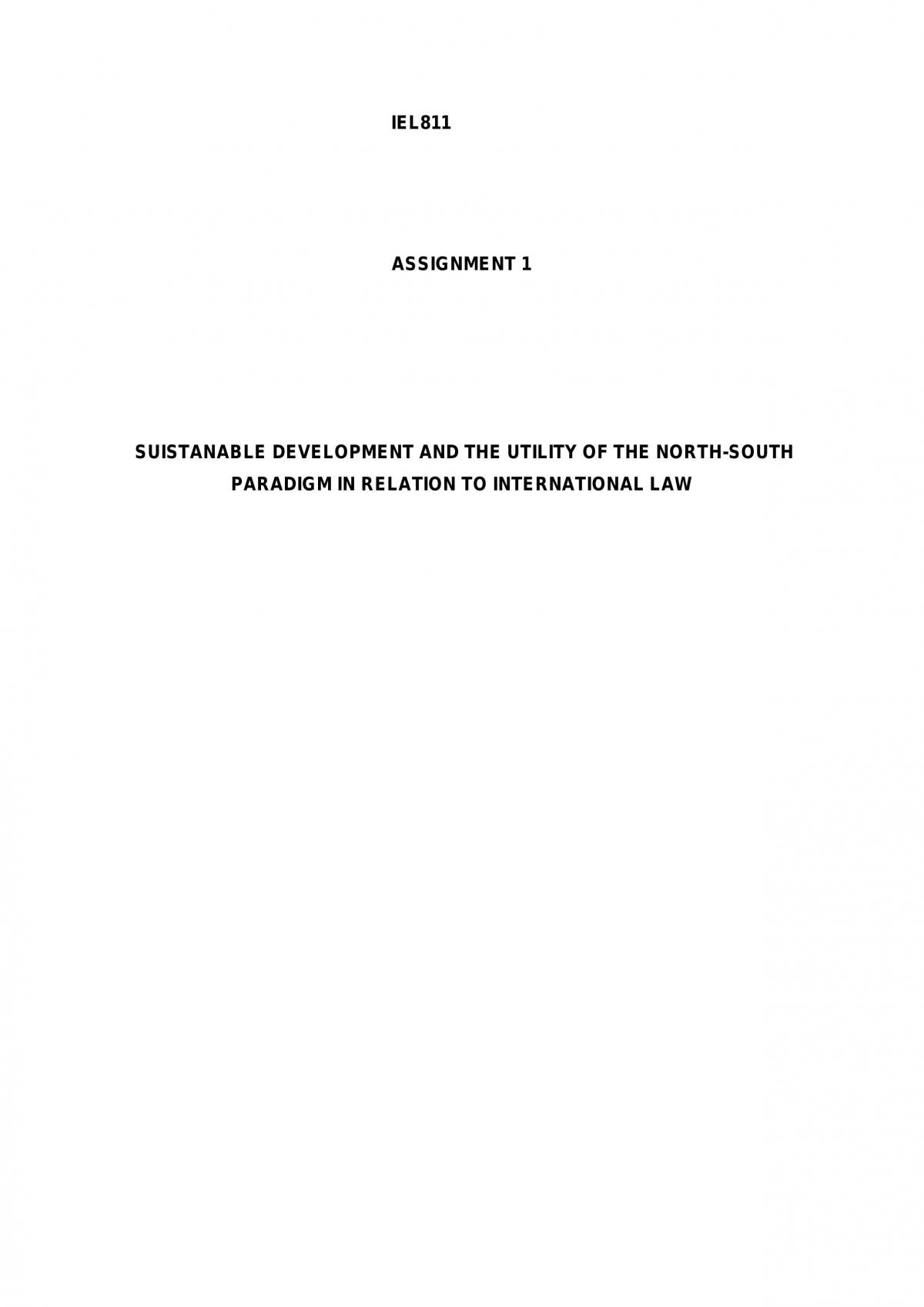 Review Of Sustainable Development And The Utility Of The North-South Paradigm In Relation To International Law - Page 1