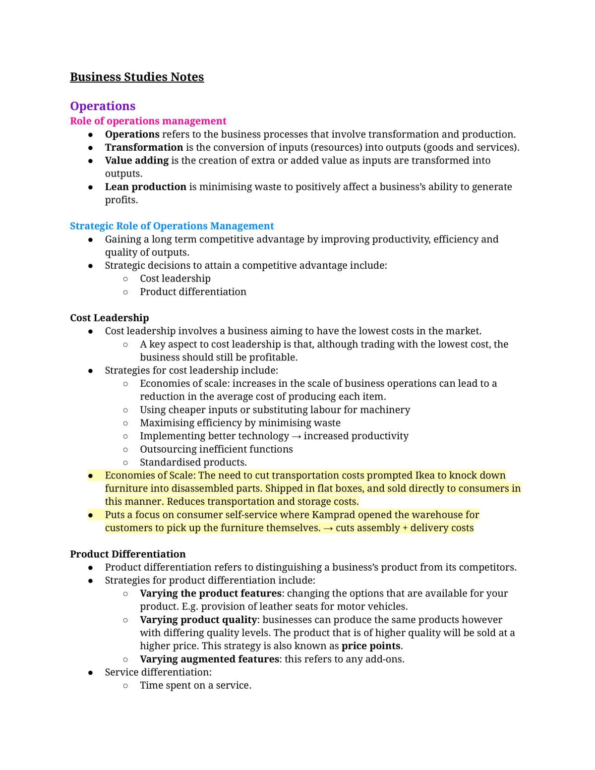 Full Mark Hsc Business Studies Notes With Two Case Studies - Page 1