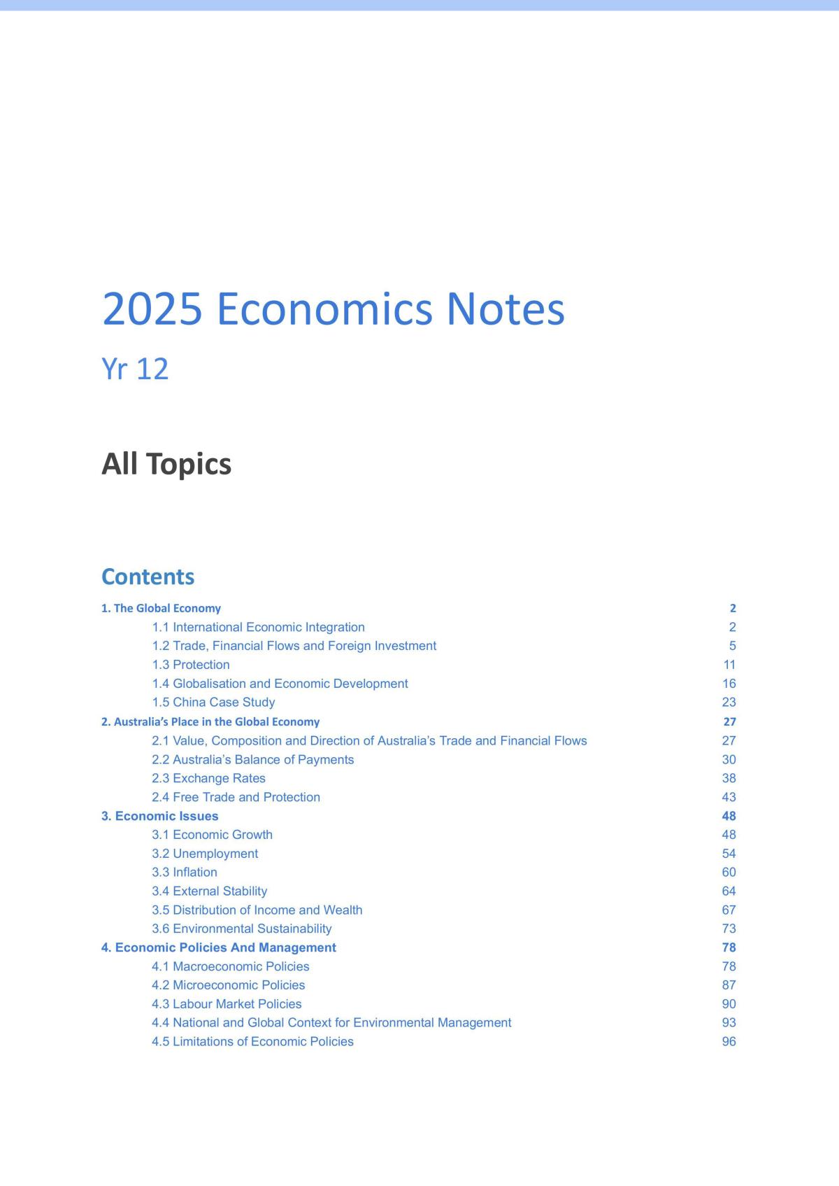 Full Mark Hsc Economics Notes With Multiple Case Studies - Page 1