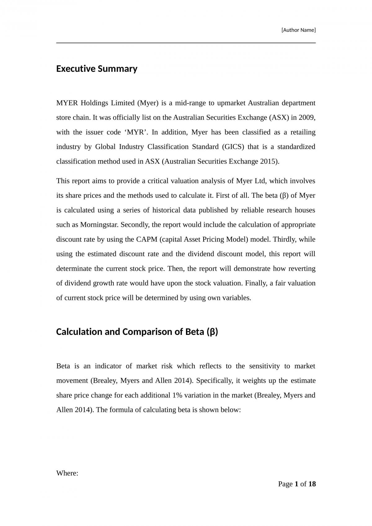 FINC 2011 Major Assignment  - Page 1