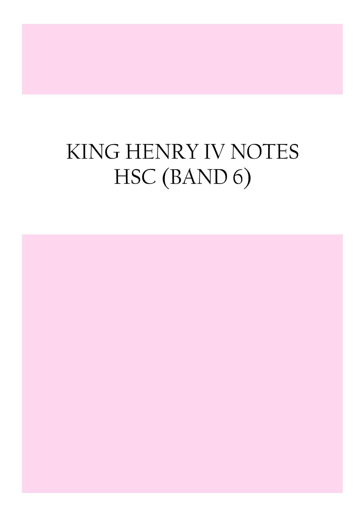 King Henry IV Part One Study Notes - Page 1