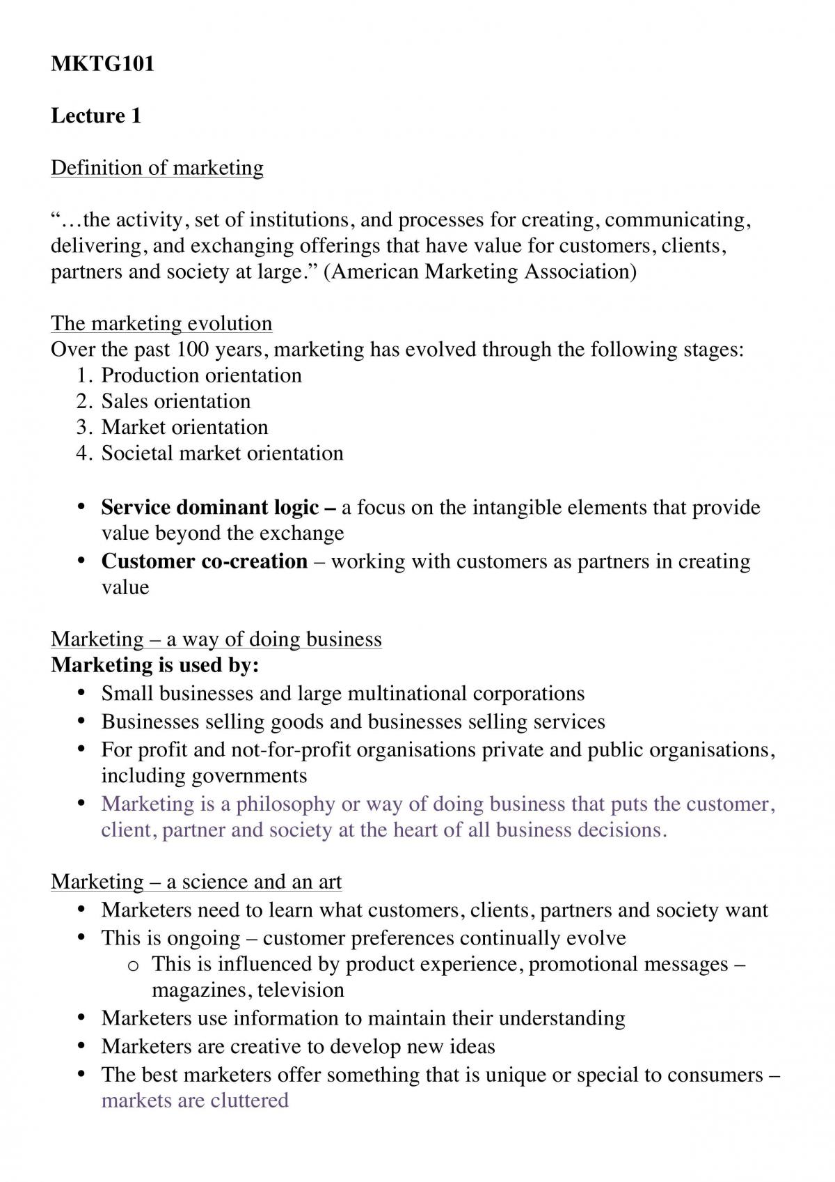 Full MKTG101 Course Notes - Page 1