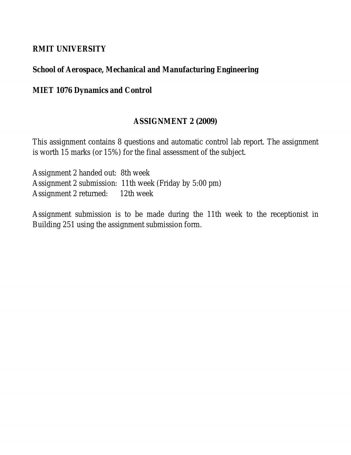 MIET 1076 Dynamics and Control - Page 1
