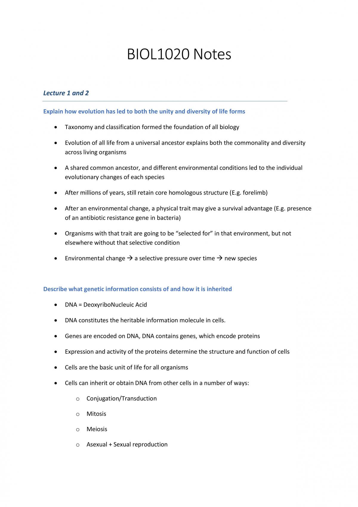 BIOLO102 Full Notes - Page 1