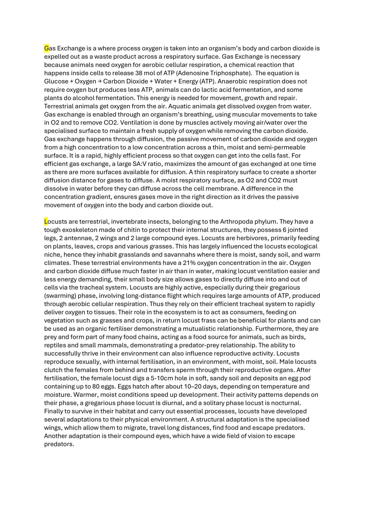 Biology Level 2 Gas Exchange Internal - Page 1