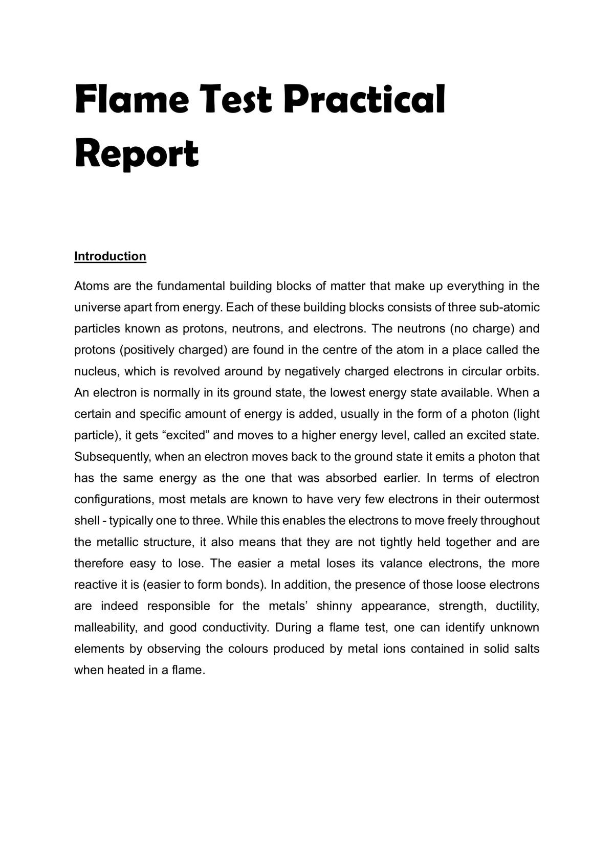 Flame Test Practical Report - Page 1