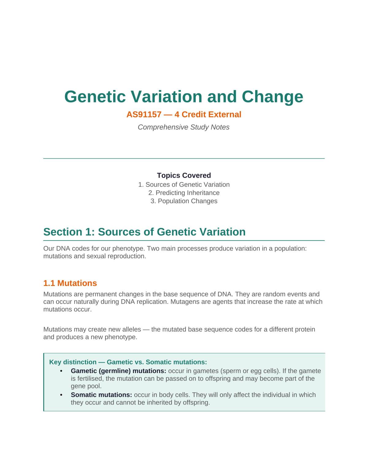 Genetic Variation and Change - AS91157 - Page 1