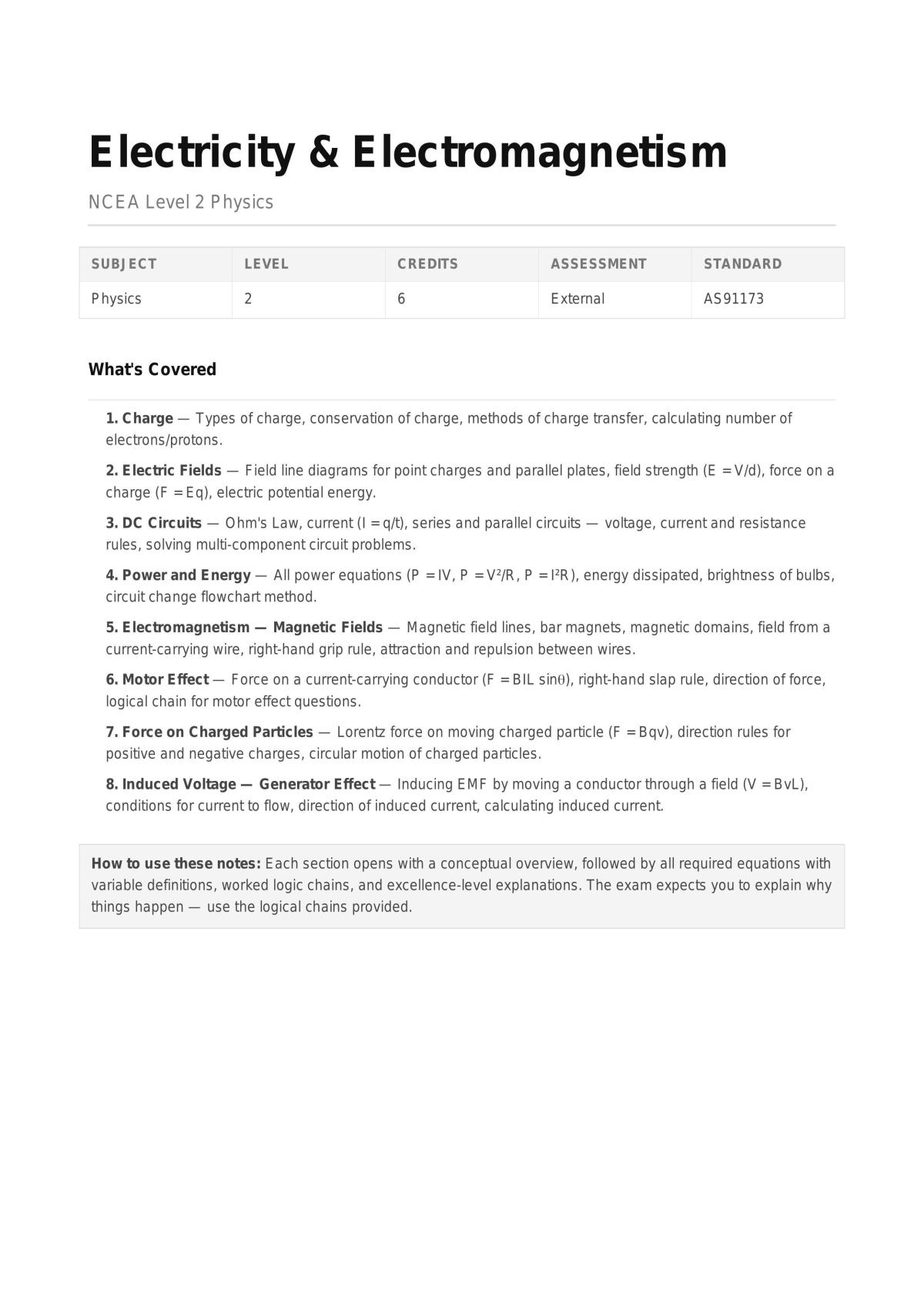 Electricity level 2 Notes - AS91173 - Page 1
