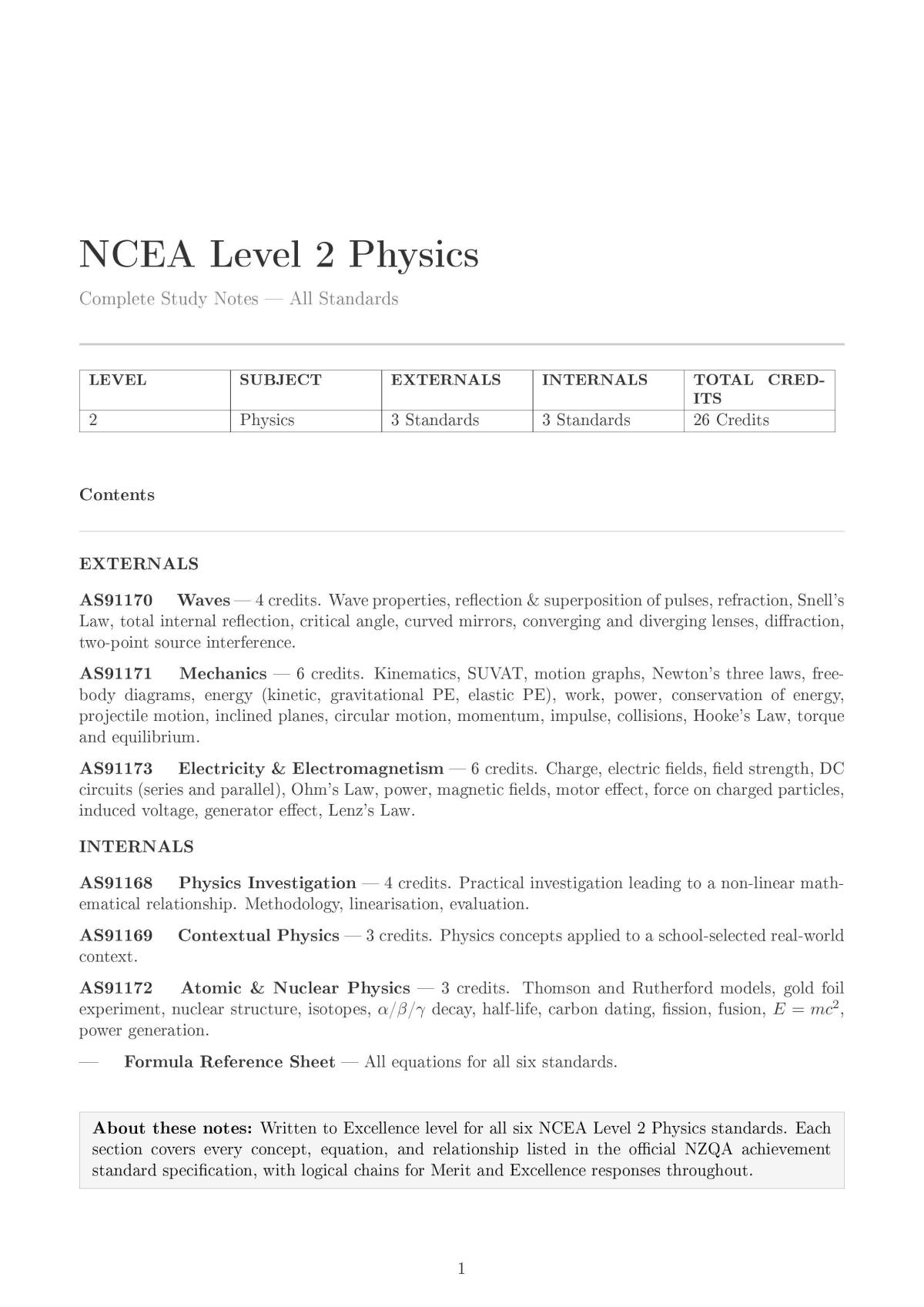 Level 2 Physics - All topic Notes  - Page 1