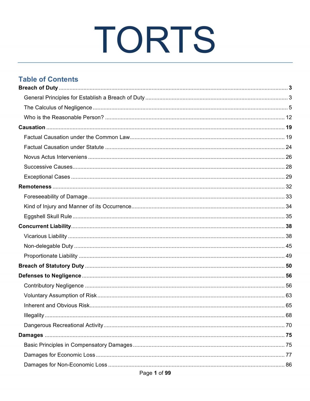 Comprehensive Torts Exam Notes 2015 - Page 1
