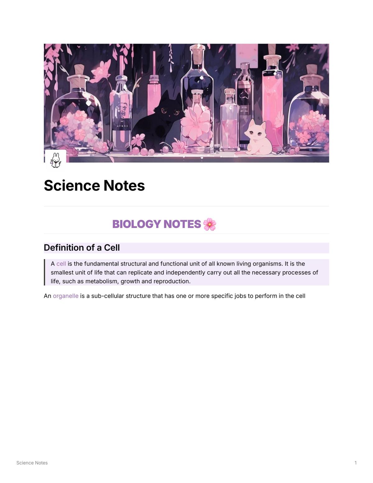 Biology, Physics and Chemistry Science Notes  - Page 1