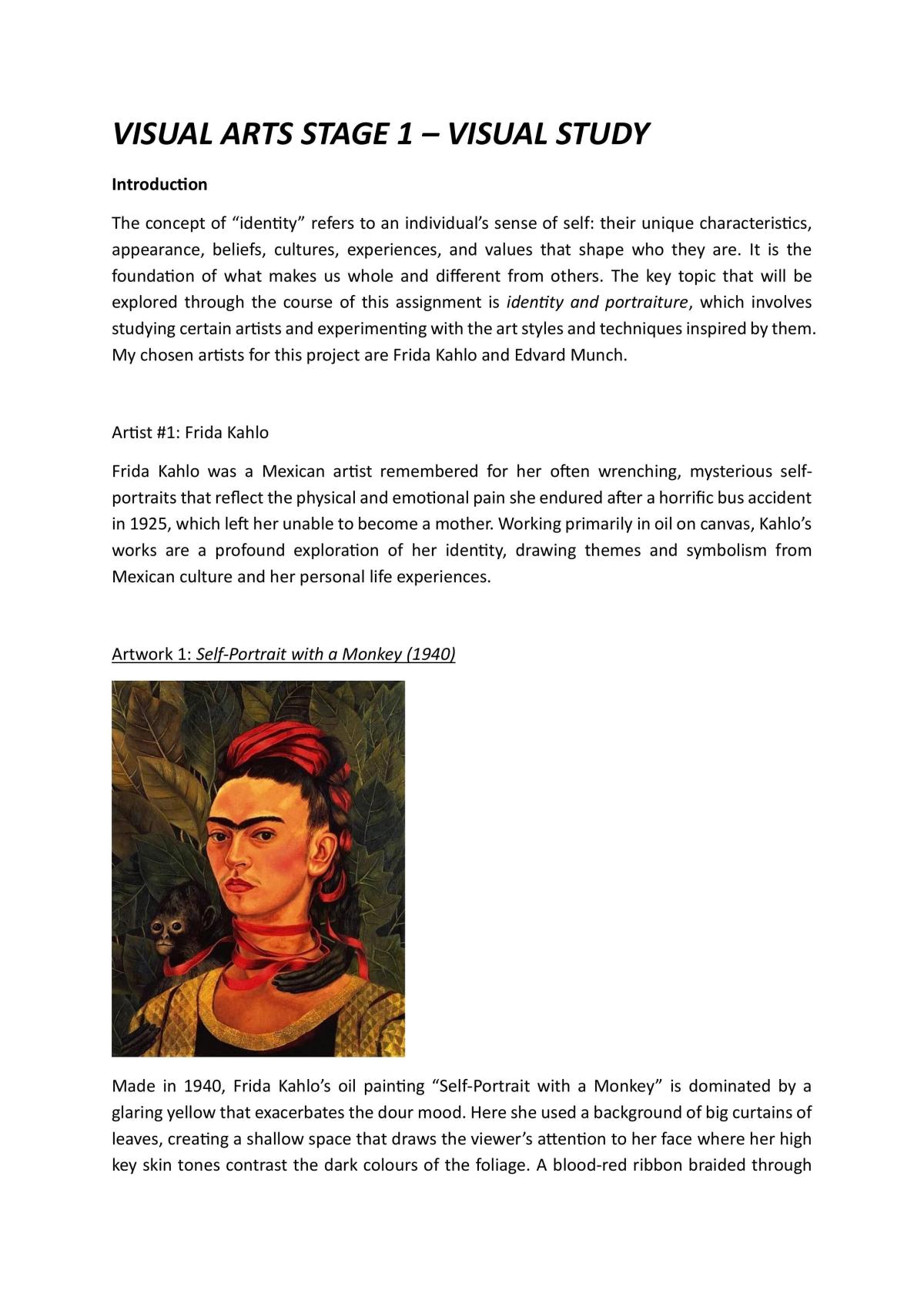 Visual Arts Stage 1 - Visual Study - Page 1