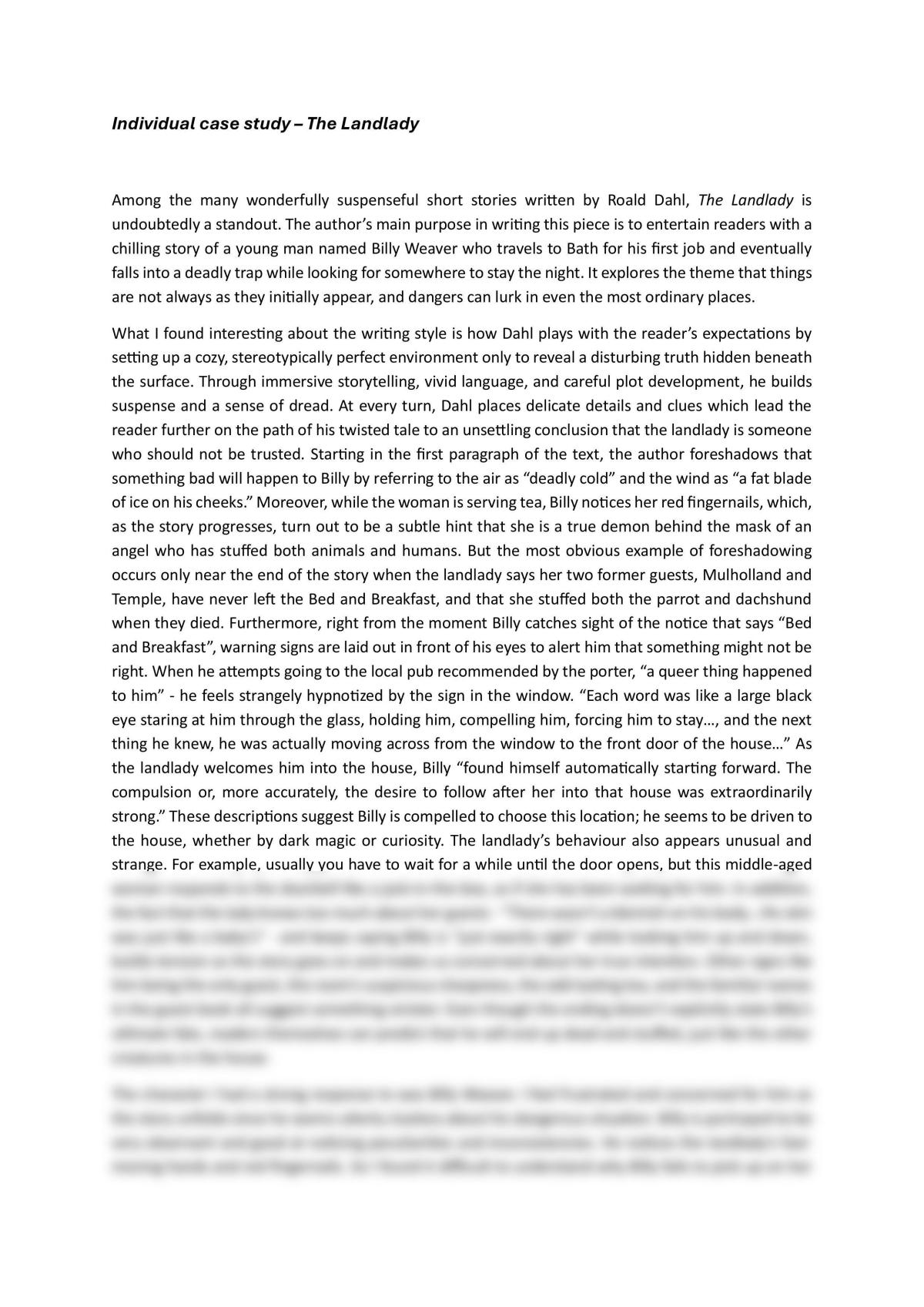 English - Individual case study: The Landlady - Page 1