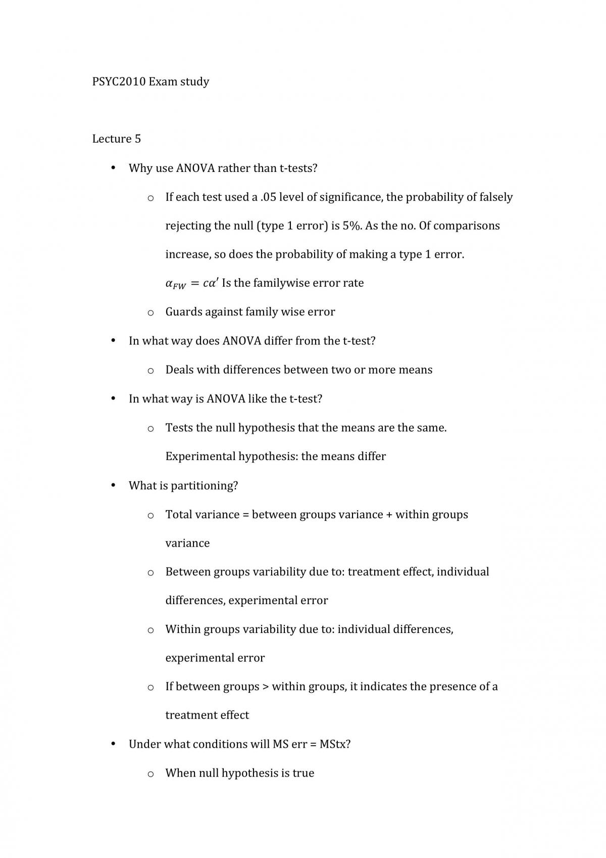 PSYC2010 Exam Study Notes - Page 1