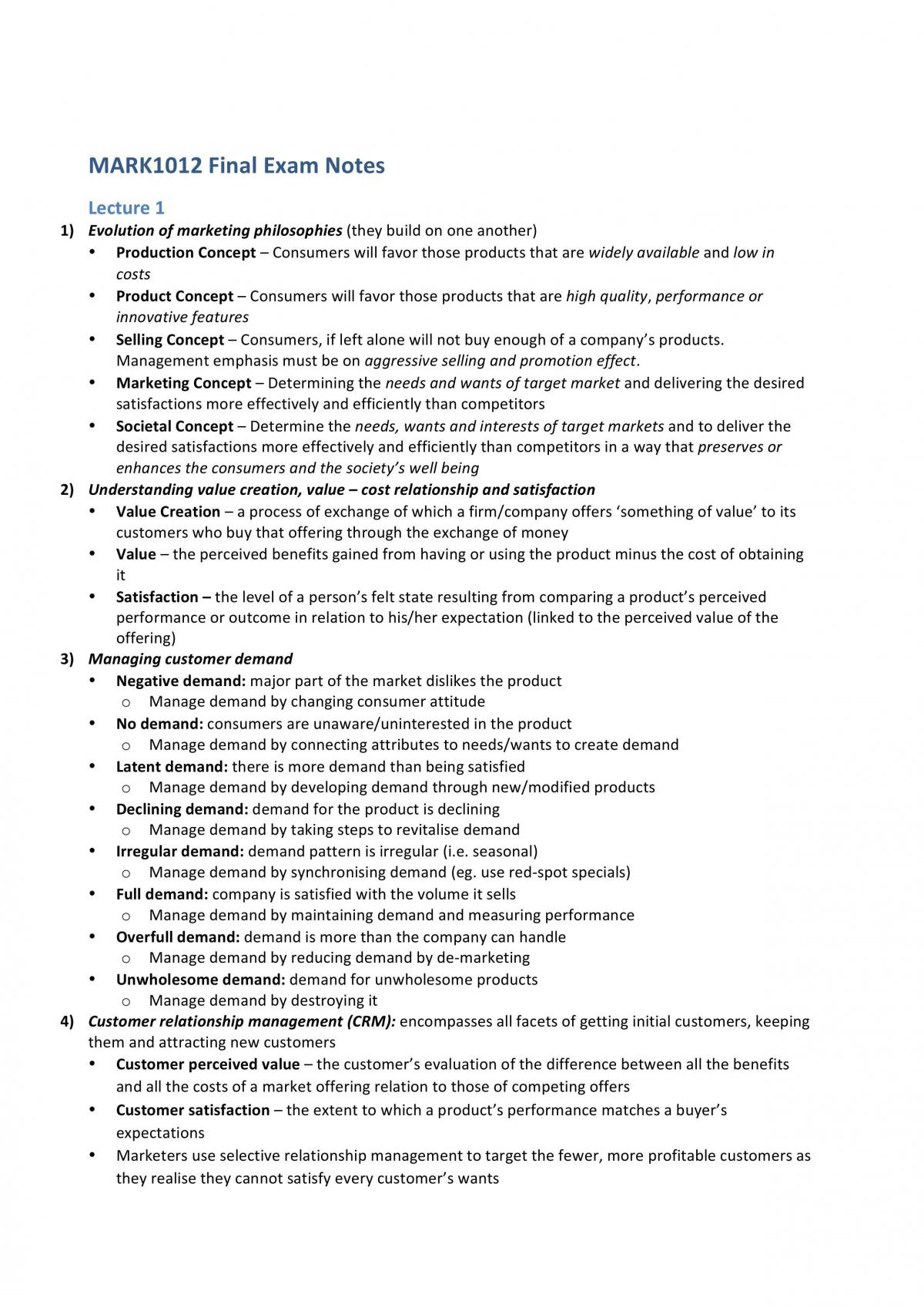 MARK1012 Final Exam Notes - Page 1