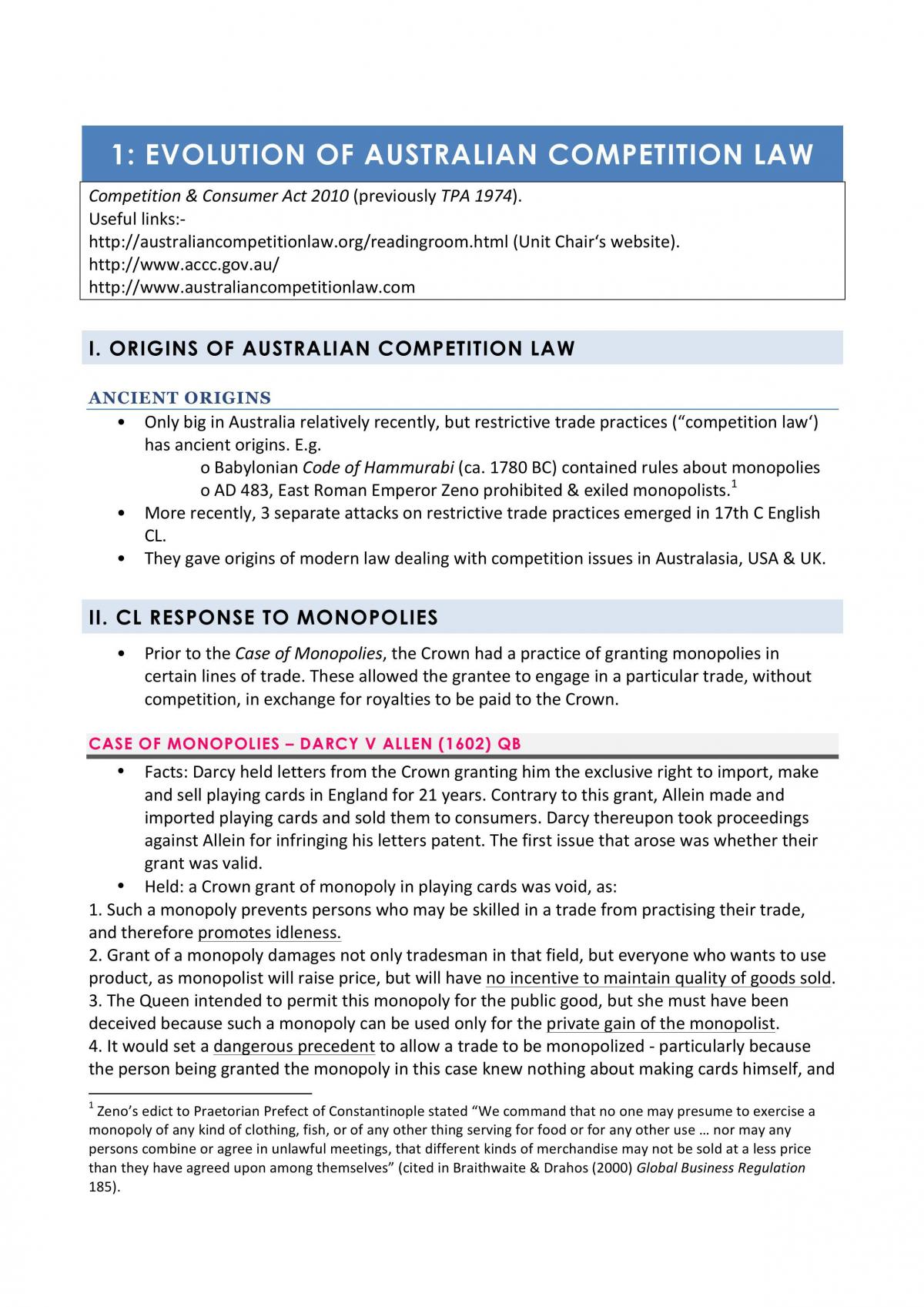 Competition Law (LAWS3022) Complete Study Notes  - Page 1
