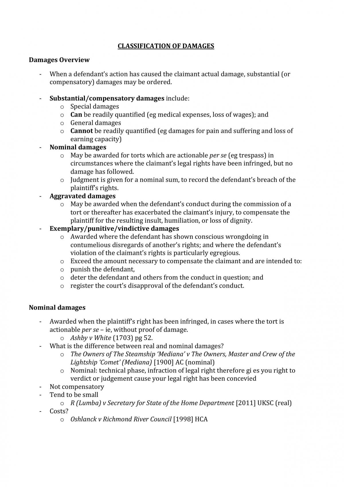 Torts Law Exam Notes  - Page 1