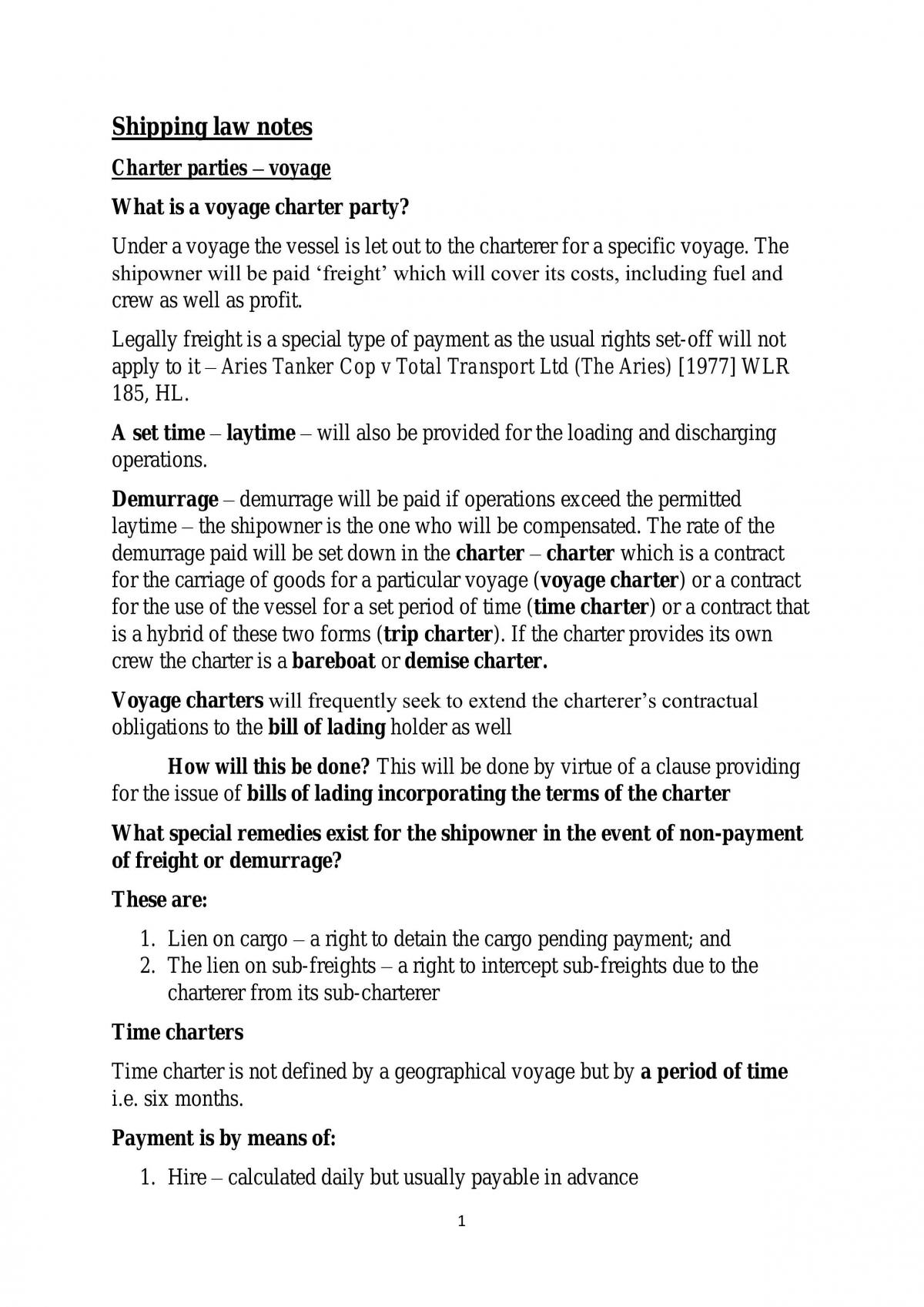 Shipping Law Exam Notes - Page 1