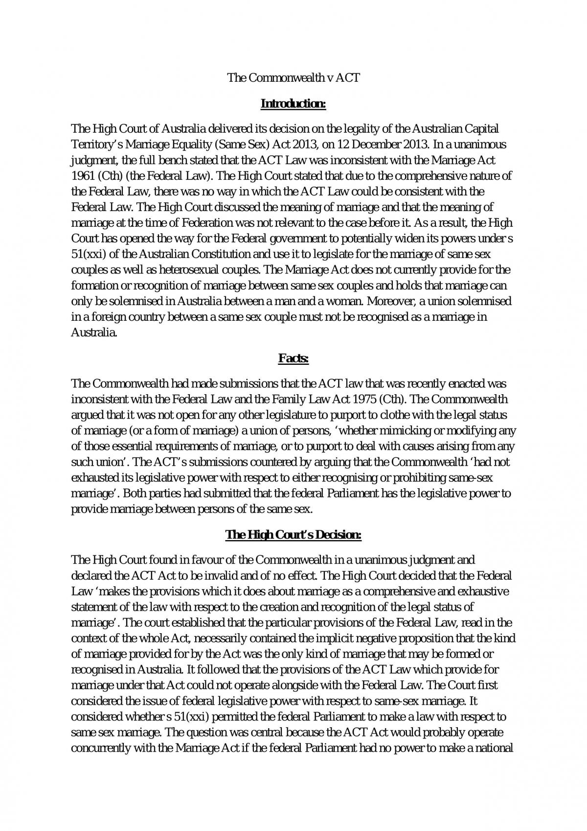 Case Note - The Commonwealth v ACT - Page 1