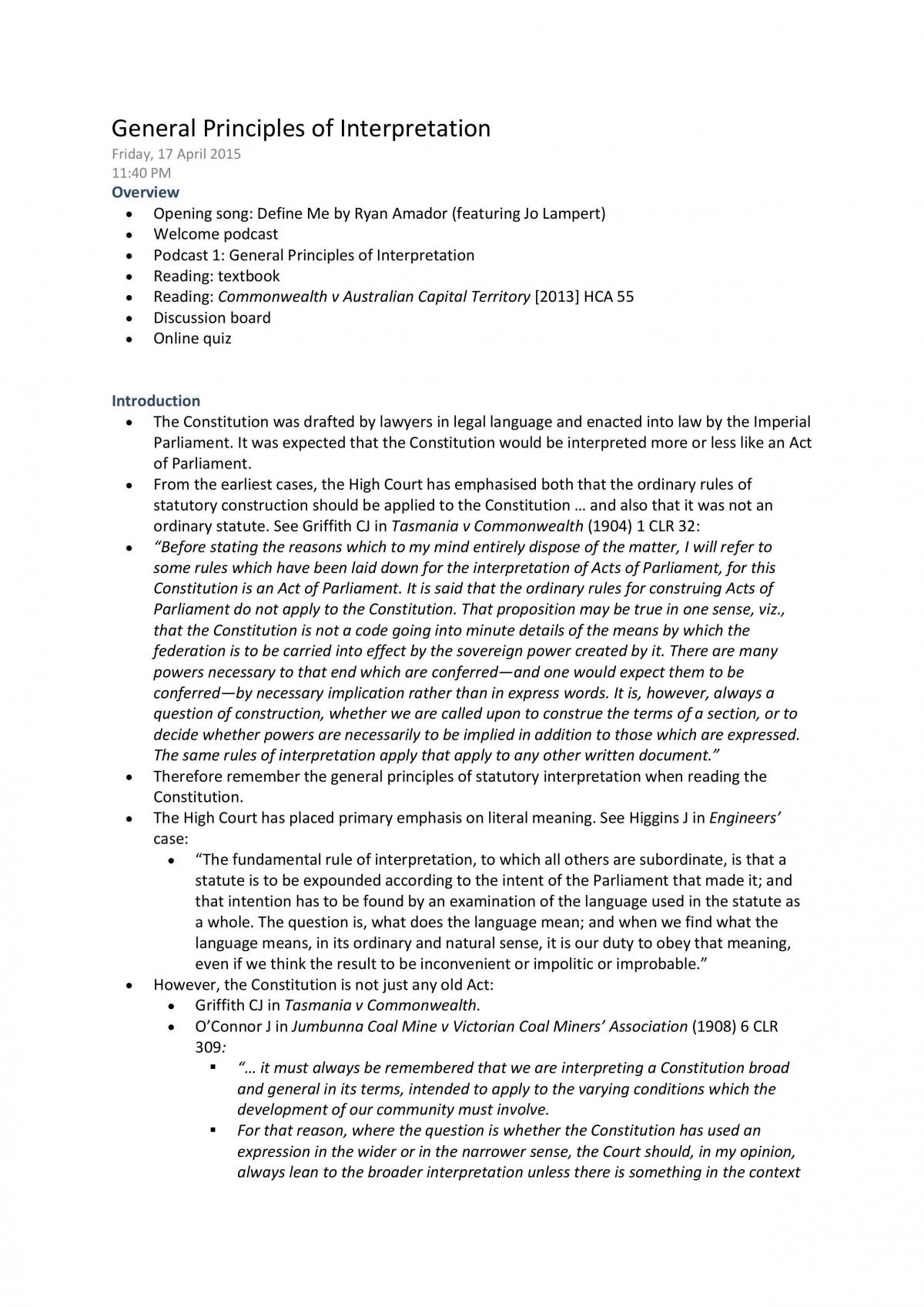 Study Notes for LLB203 (Constitutional Law) - Page 1