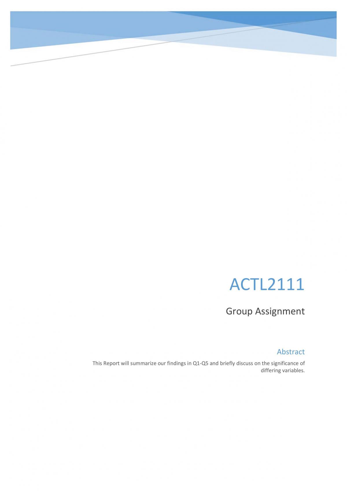 ACTL2111 Assignment - Page 1