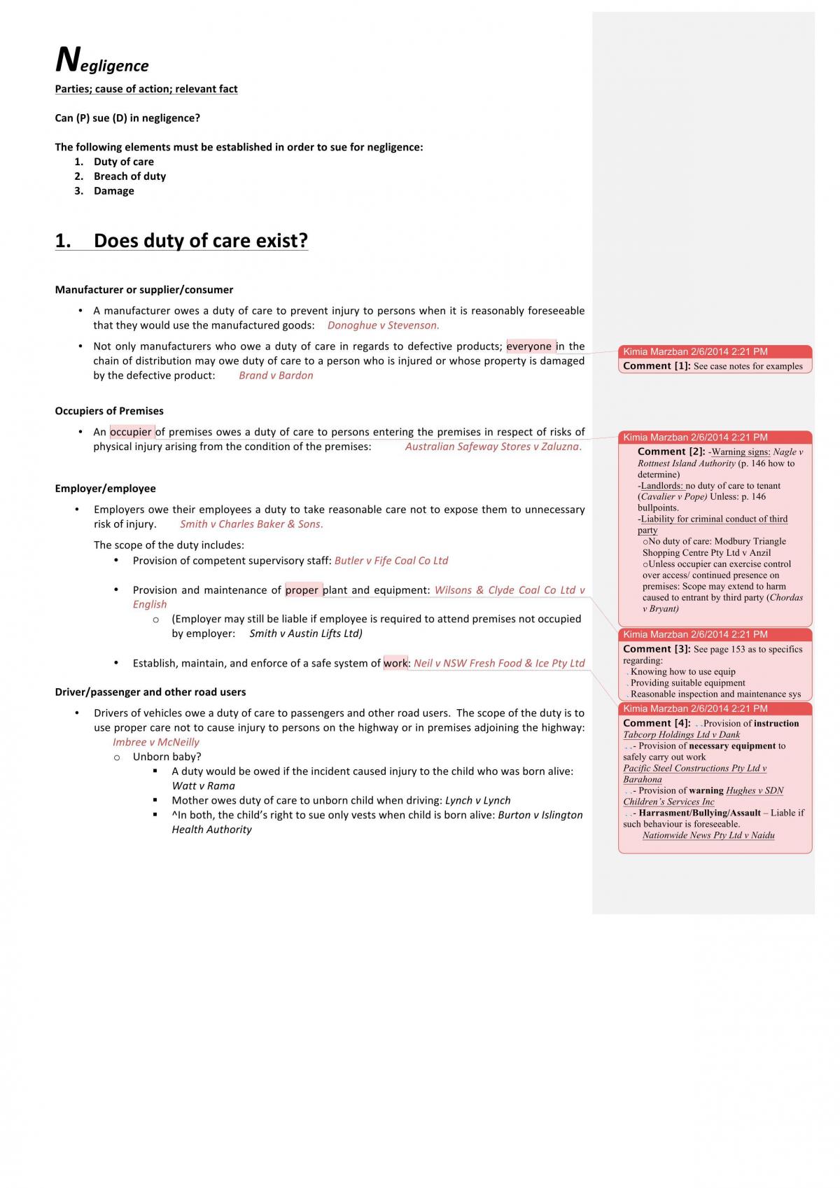 Torts Exam notes / Response Template  - Page 1