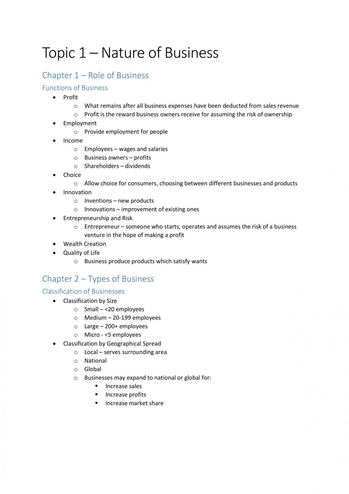 Business Studies Prelim Course Notes - Page 1