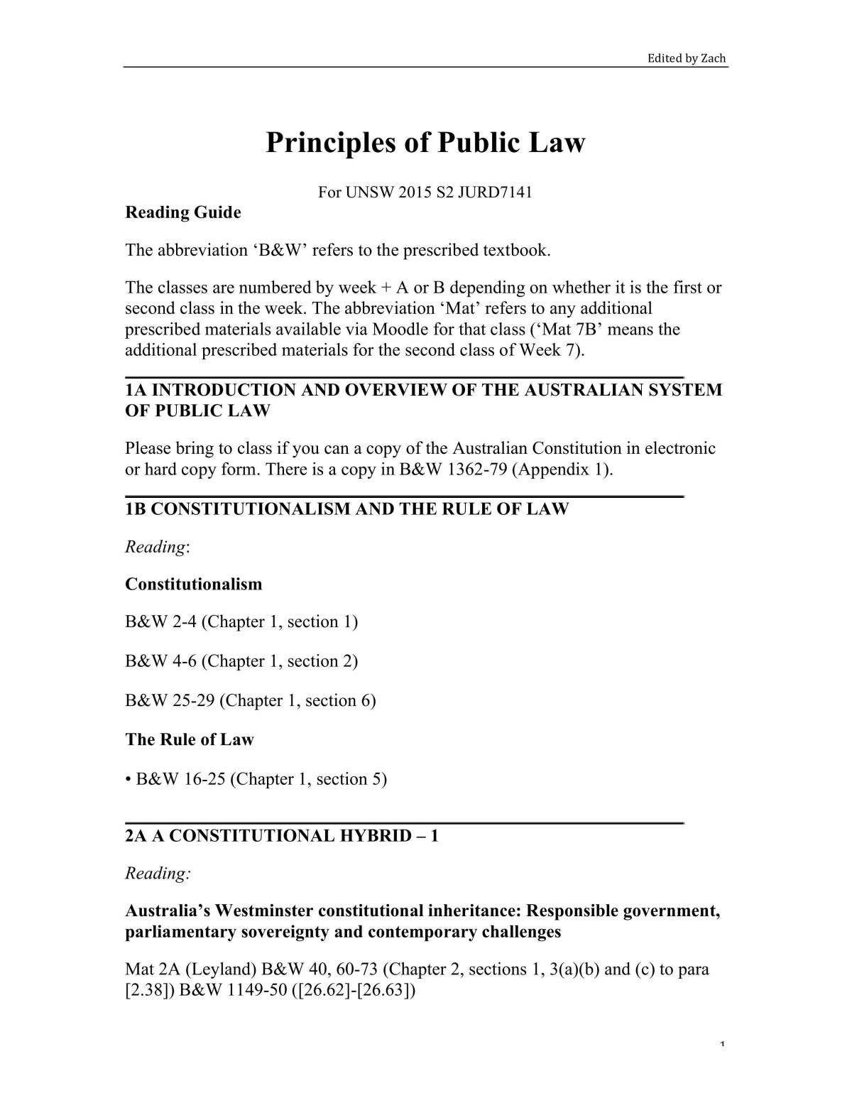Comprehensive study notes for Principles of Public Law  - Page 1