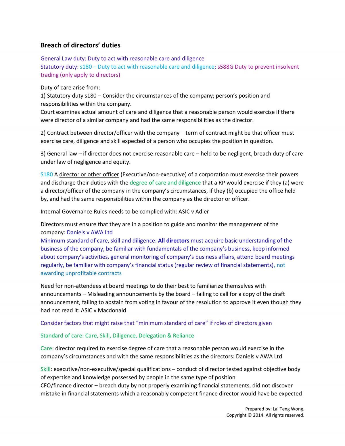 Complete Study Notes for Corporate Law  - Page 1