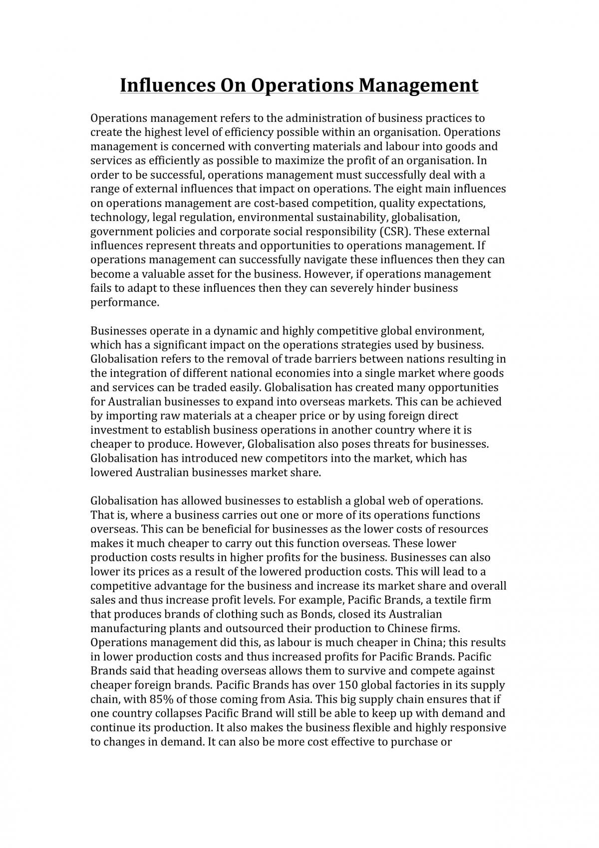 Influences On Operations Management - Page 1
