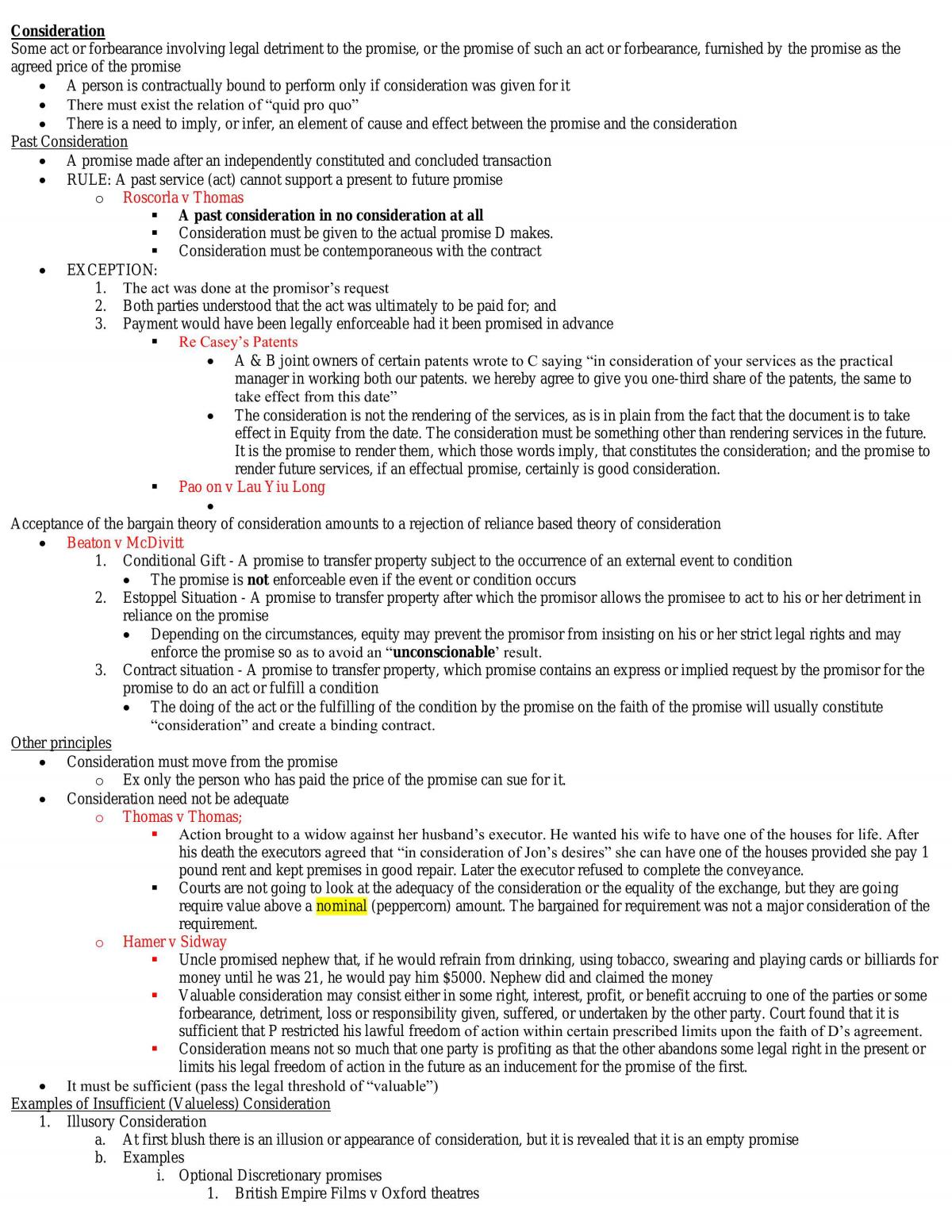 Contract full notes cases and summaries of important cases - Page 1