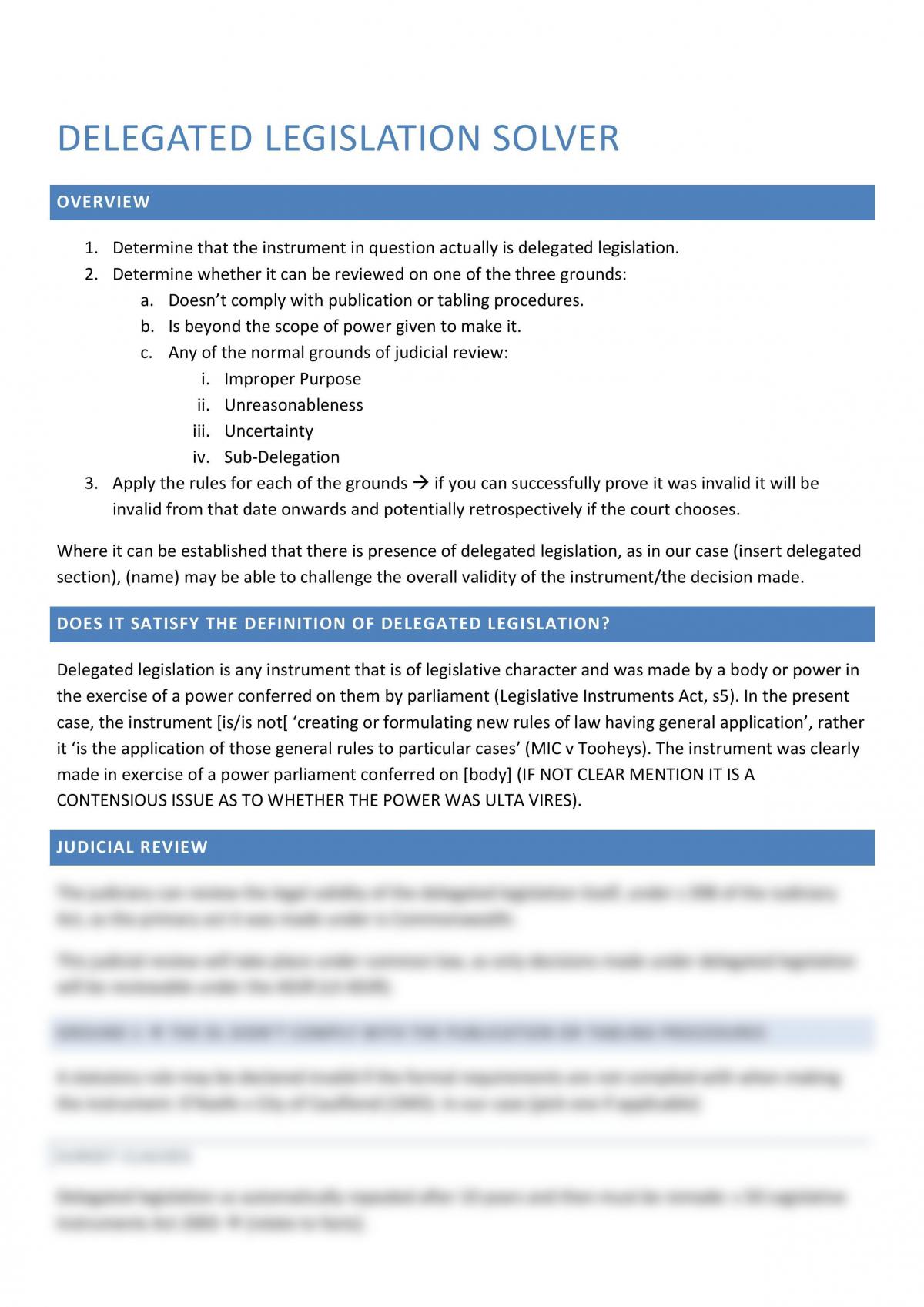 Admin Law Delegated Legislation Solver - Use for Problem Questions - Page 1