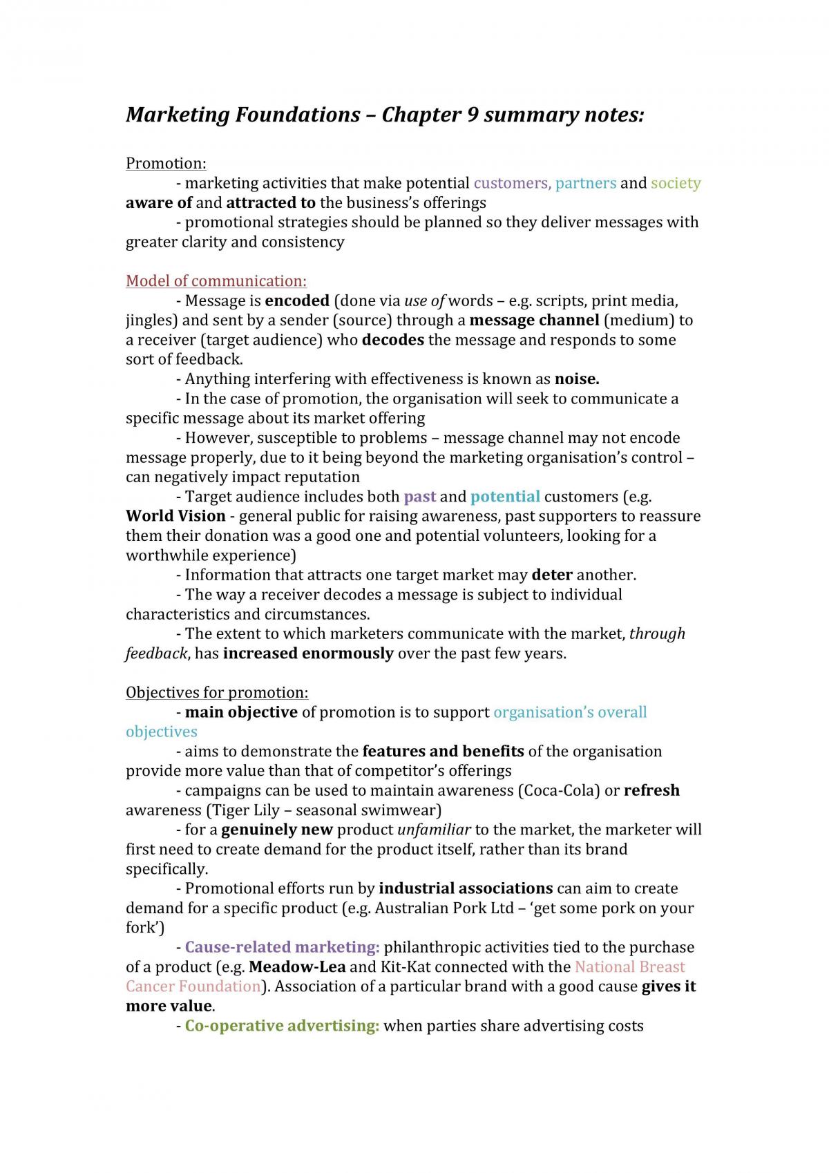 Marketing - Chapter 9 Notes - Page 1