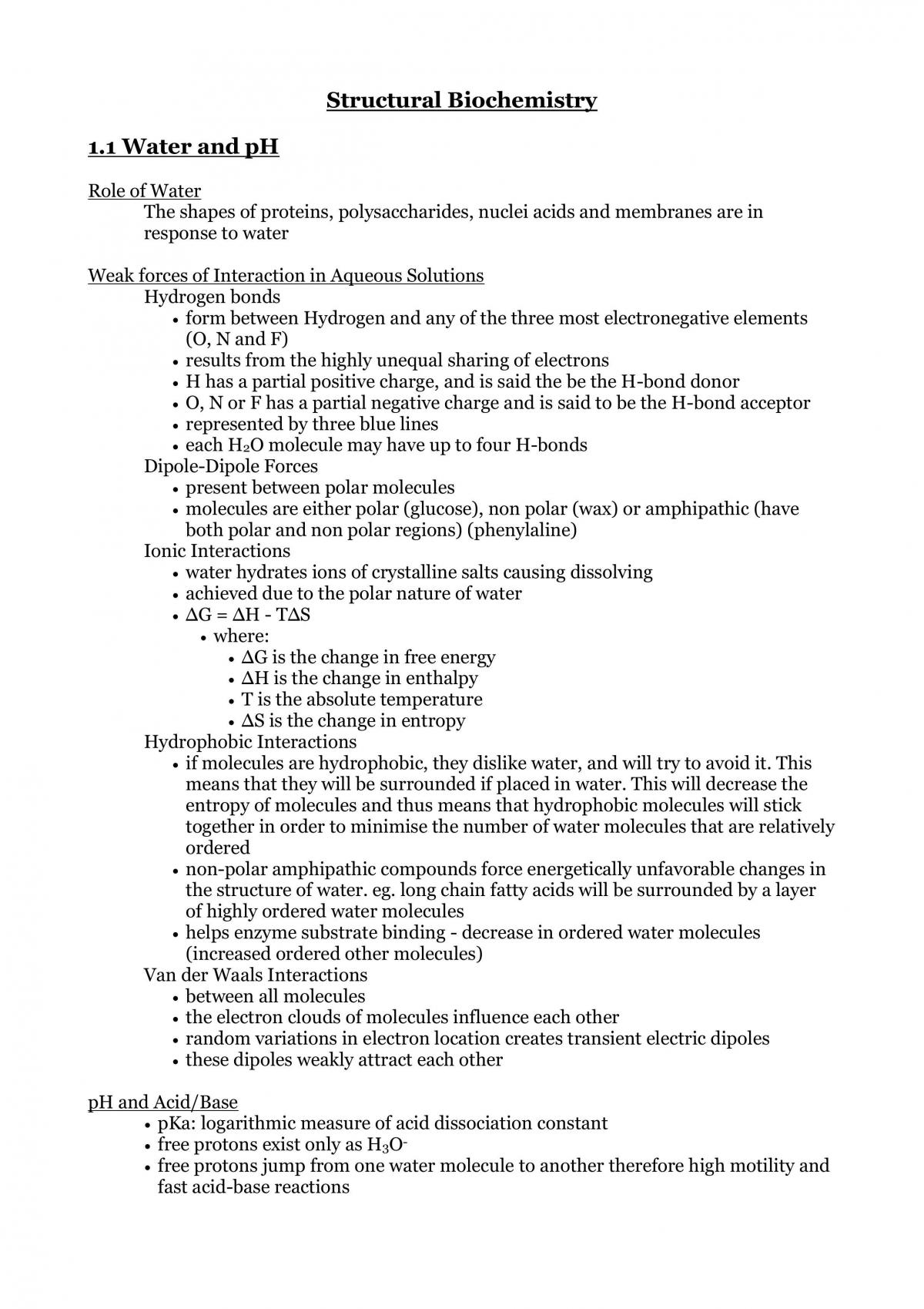Structural Biochemistry Complete Study Notes - Page 1
