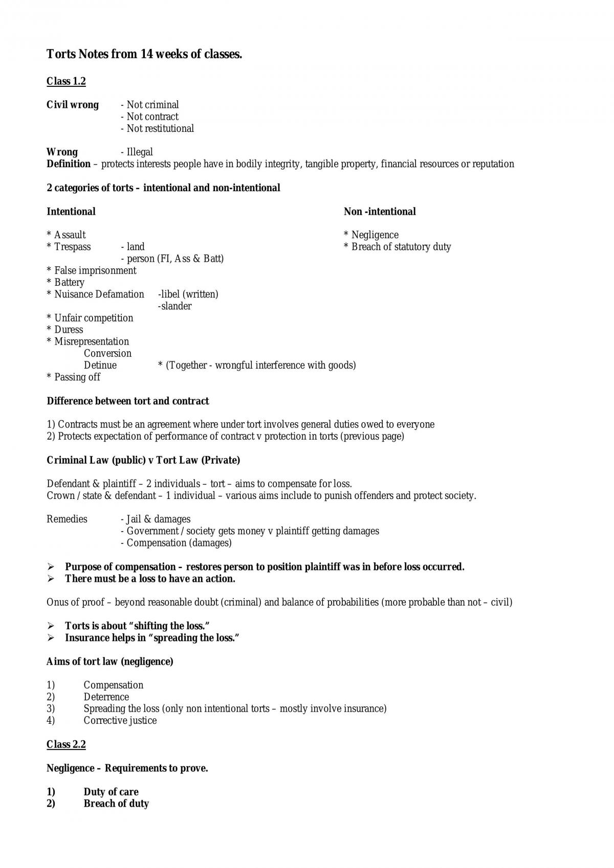 Detailed Course Notes; Cases And Commentary - Page 1