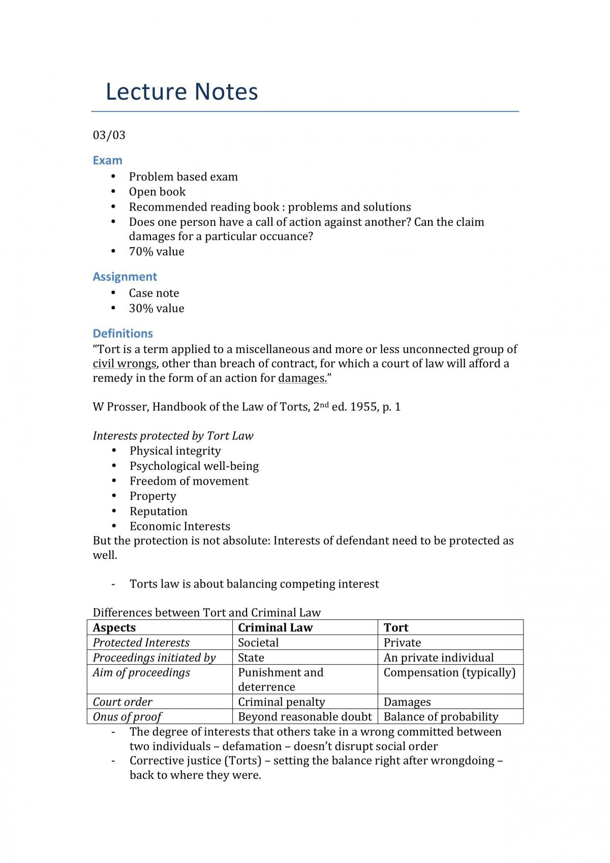 Tort Law Notes - Page 1