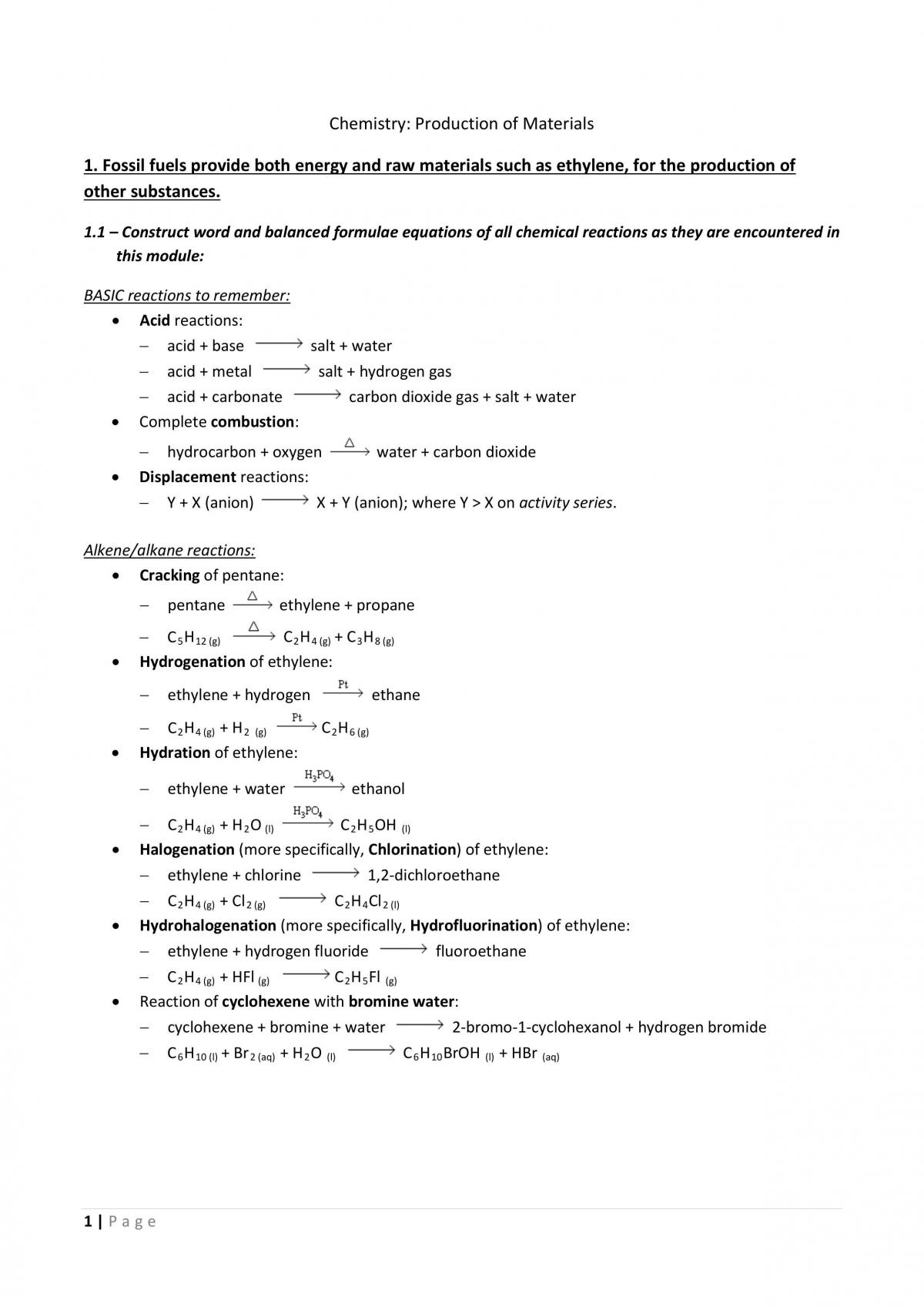 Production of Materials- every single dot point thorough notes - Page 1