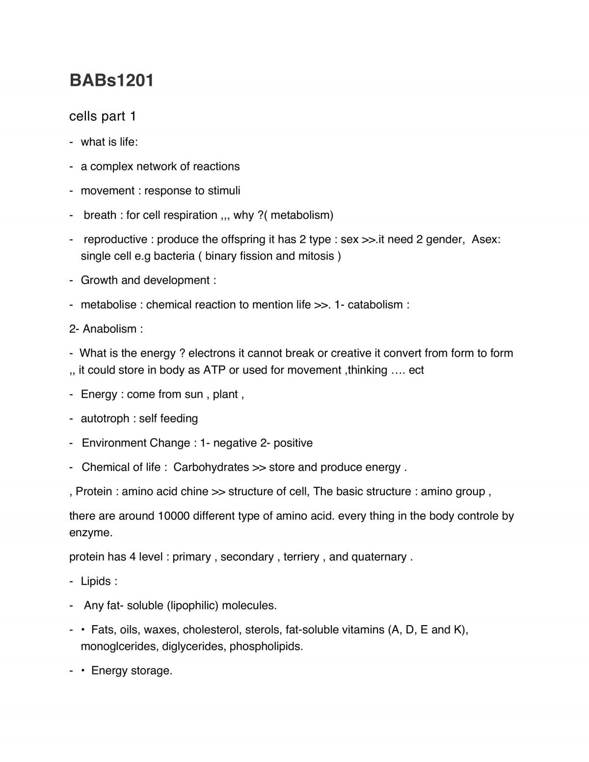 BABS 1201 Lecture Note  - Page 1