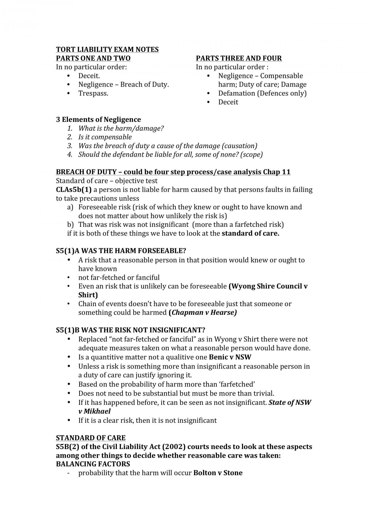 Tort Law Notes - Page 1