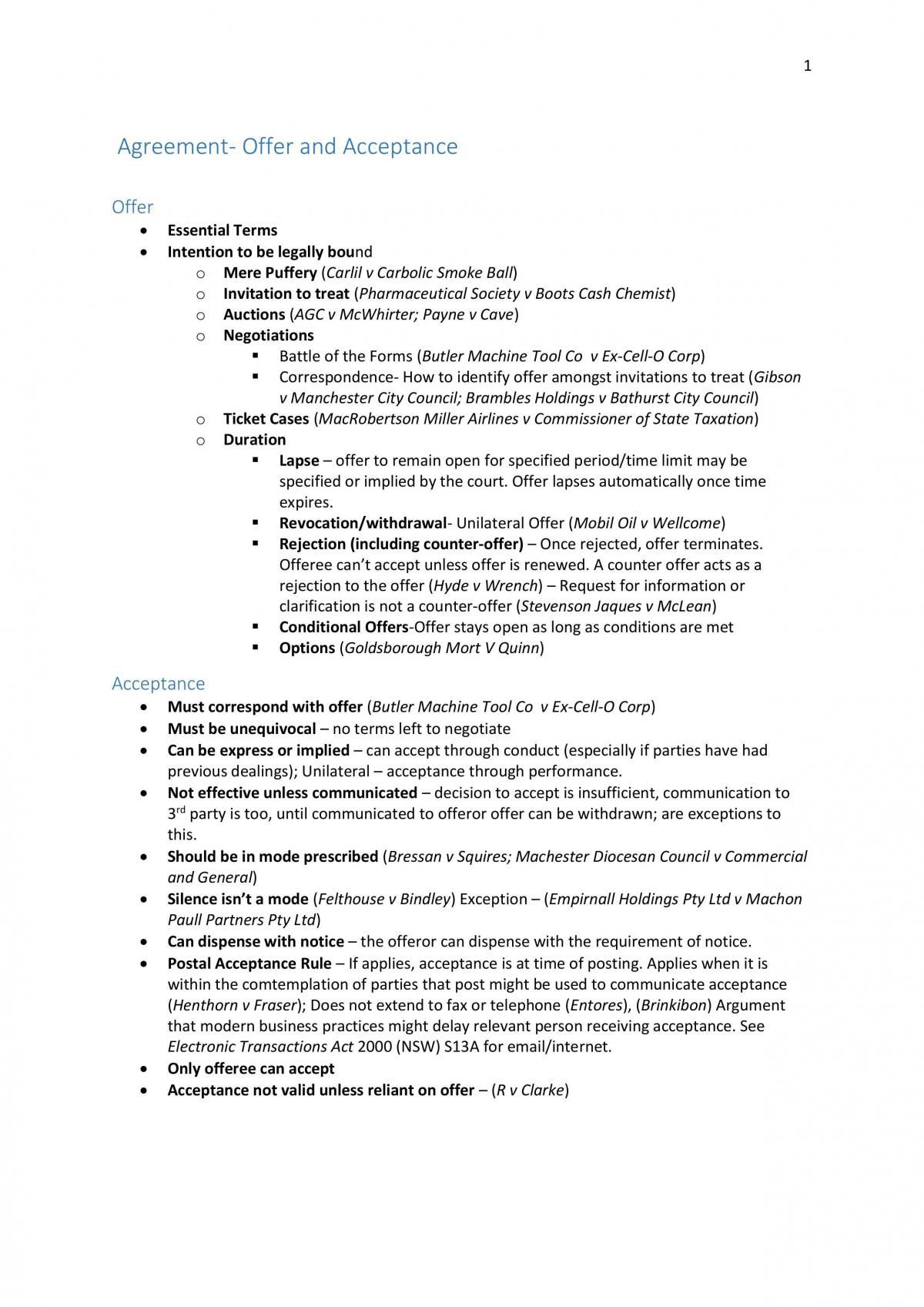 Contracts I Study Guide - Notes & Overview - Page 1