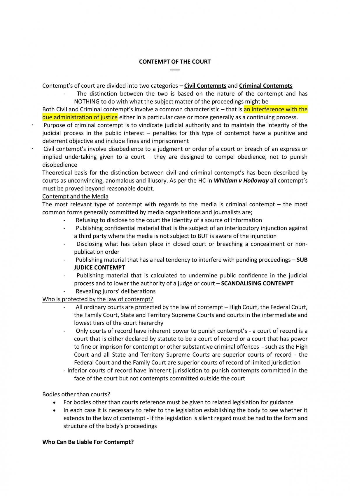 Media Law Exam Notes  - Page 1
