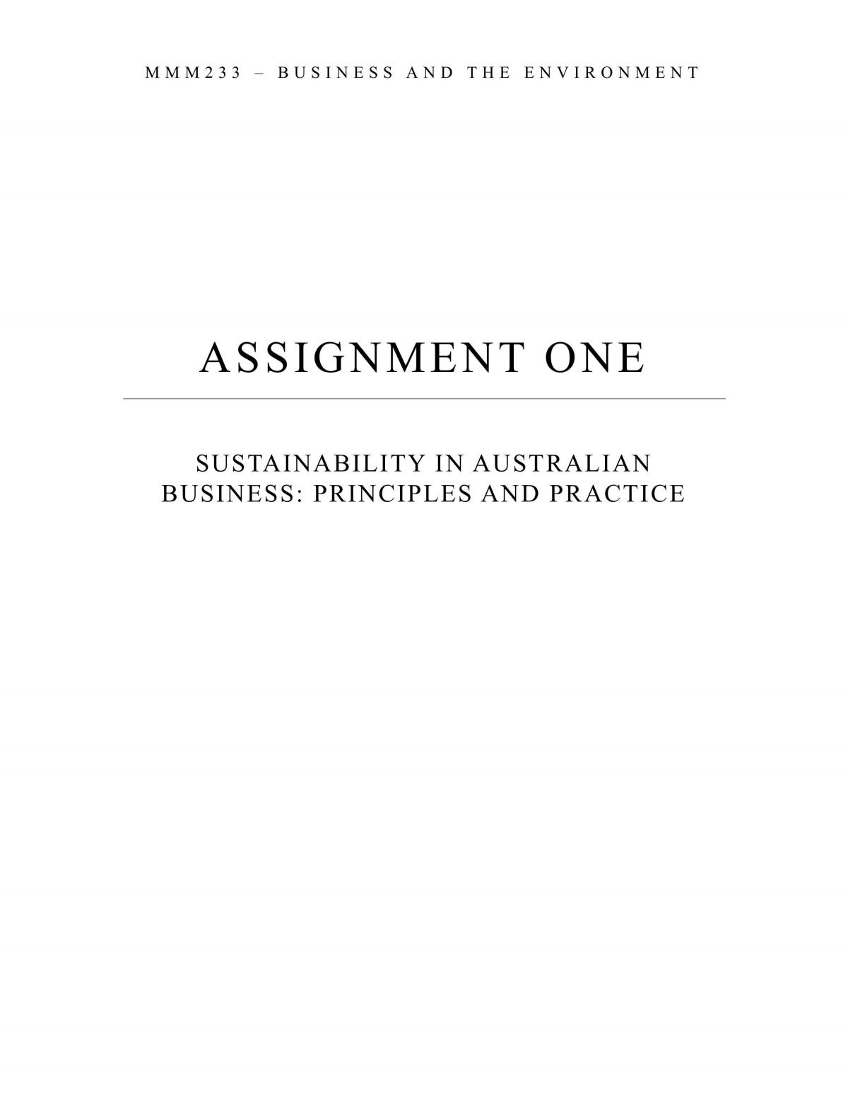 Sustainability in Australian Business  - Page 1